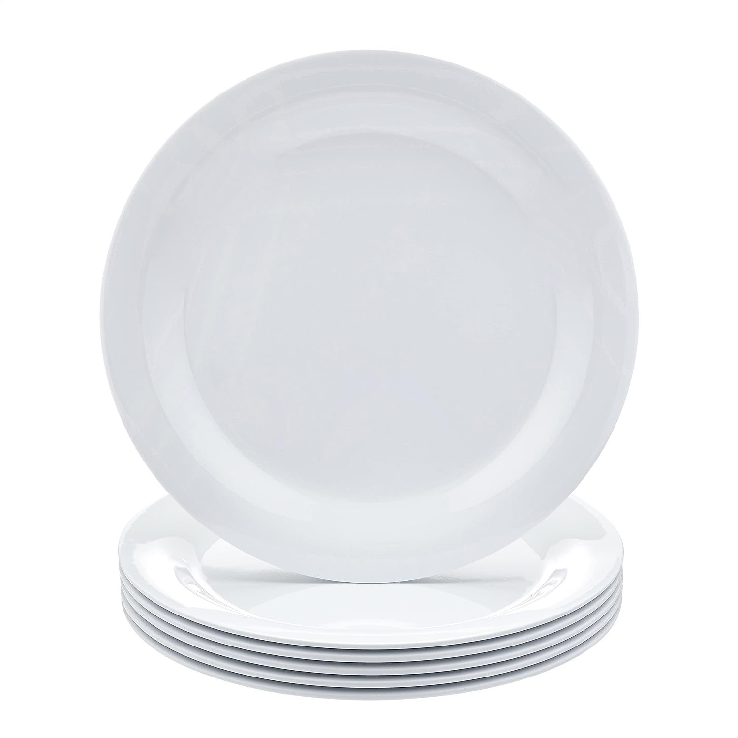 Amazon Basics Melamine Dinner Plates for Restaurants and Home, Dishwasher Safe, BPA Free, Break and Crack Resistant, 10.5", White, 6-Piece Set