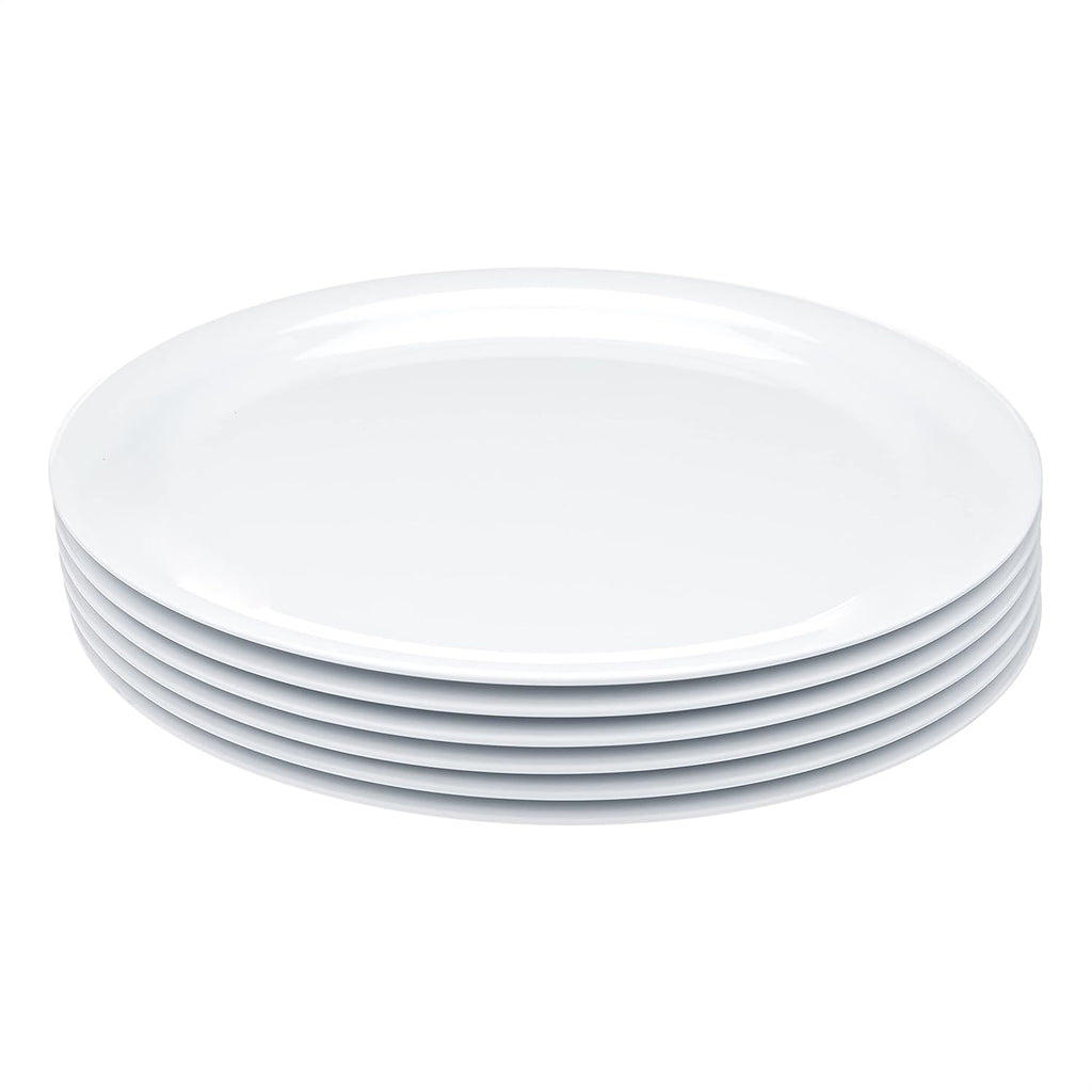 Amazon Basics Melamine Plastic Plate, Dishwasher Safe, BPA Free, 6 Piece Set, 9 in, White