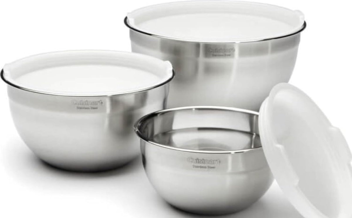 Cuisinart Mixing Bowl Set, Nesting Bowls, Stainless Steel, 3-Piece | 1.5, 3 & 5 qt. stainless steel mixing bowls for baking, cooking & prep, dishwasher safe, durable & compact, CTG-00-SMB