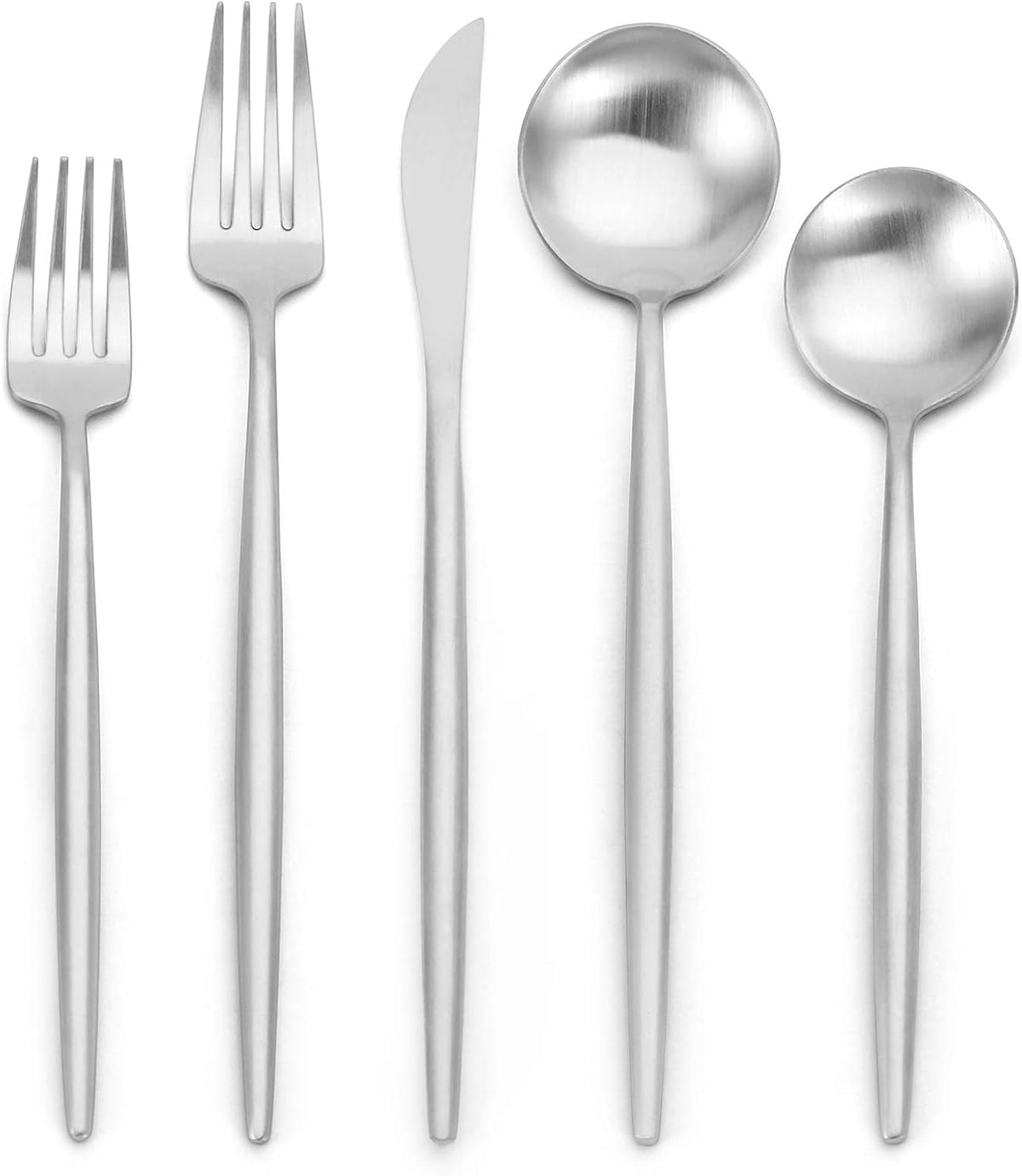 Matte Silverware Set, Oliviola 40-Piece Stainless Steel Flatware Cutlery Set Service for 8, Satin Finish Kitchen Utensil Set, Dishwasher Safe