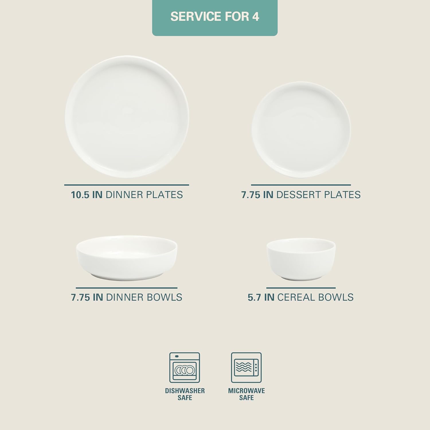 Gibson Home Plates and Bowls Sets - Dinnerware Set for 4, 16-Piece White Dishes — Ceramic Dish Set| Microwave & Dishwasher Safe Dishes - Oslo Collection
