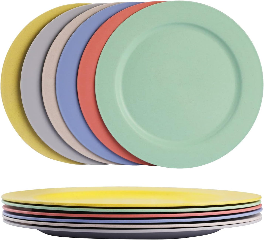 10inch/6pcs Dishwasher & Microwave Safe Wheat Straw Plates - Lightweight Reusable Unbreakable Dinner Plates, Non-toxin, BPA Free and Healthy for Kids & Adults