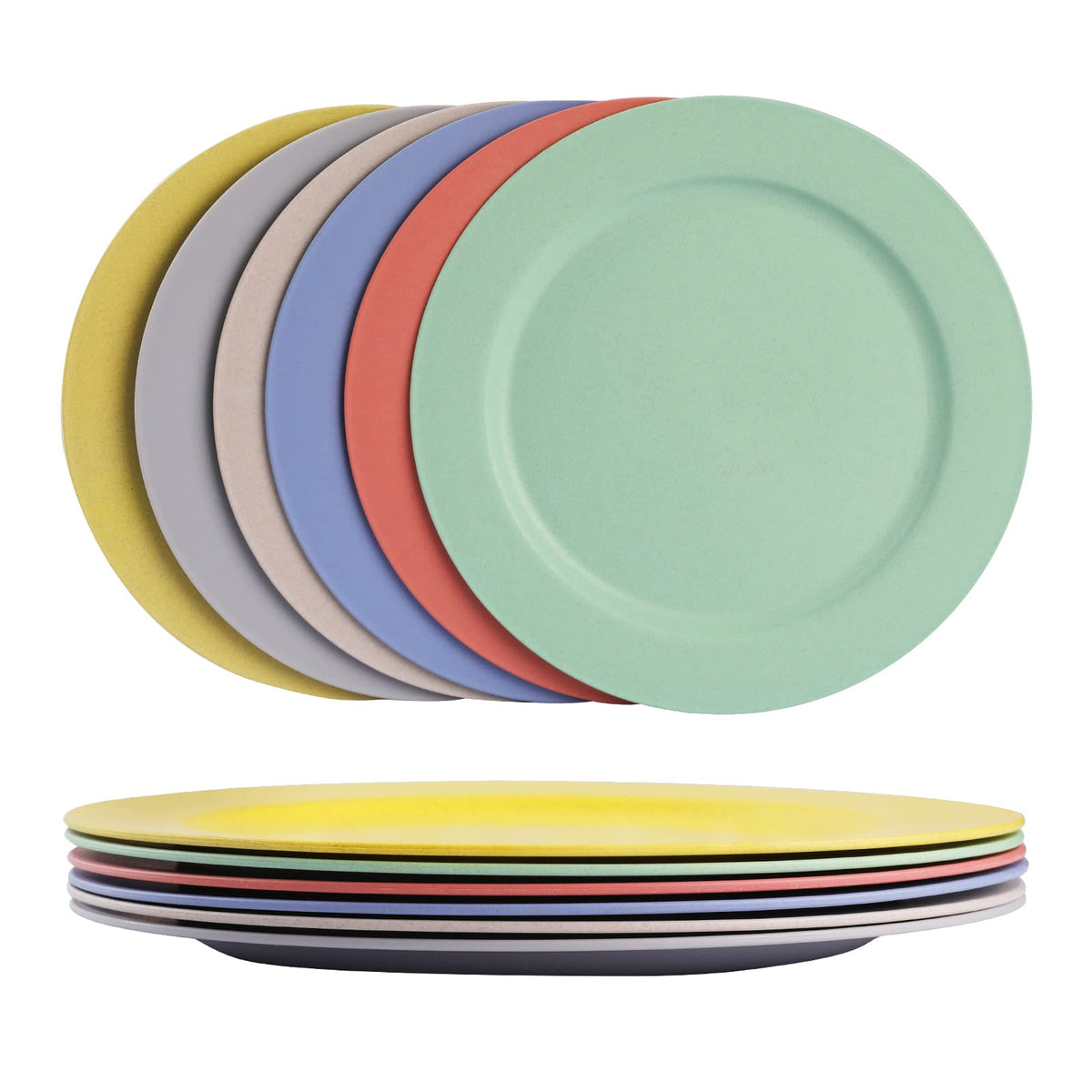 10inch/6pcs Dishwasher & Microwave Safe Wheat Straw Plates - Lightweight Reusable Unbreakable Dinner Plates, Non-toxin, BPA Free and Healthy for Kids & Adults