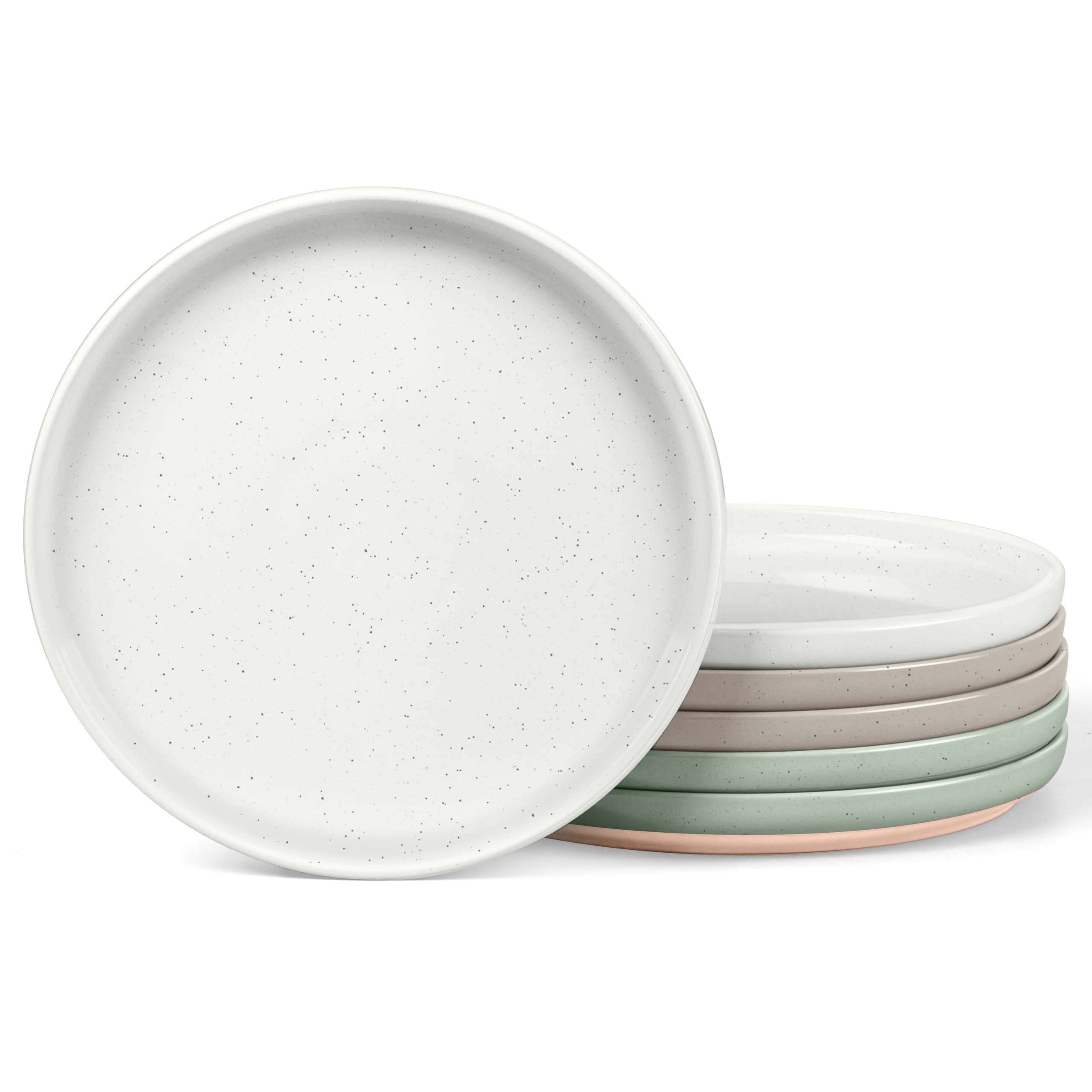 LIANYU Stoneware Dinner Plates Set of 4, 10.5 Inch Porcelain Kitchen Plates, High Edge Flat Dishes Set for Steak, Salad, Dessert, Microwave & Dishwasher & Oven Safe, Scratch Resistant, Milky Brown