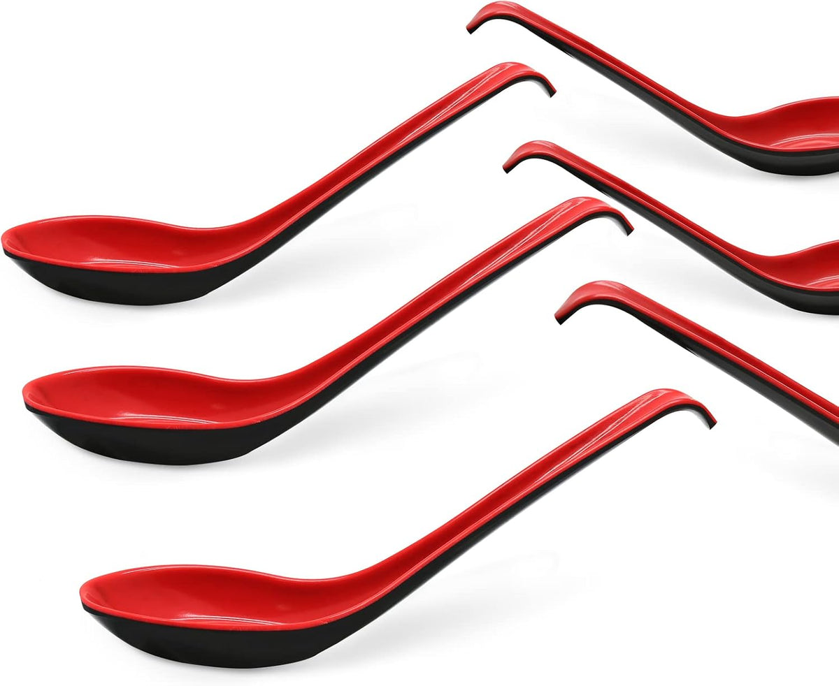 Asian Soup Spoons, 2PCS, White Melamine | Chinese Japanese Miso Ramen, Wonton Dumpling Pho, Rice Noodle Soba