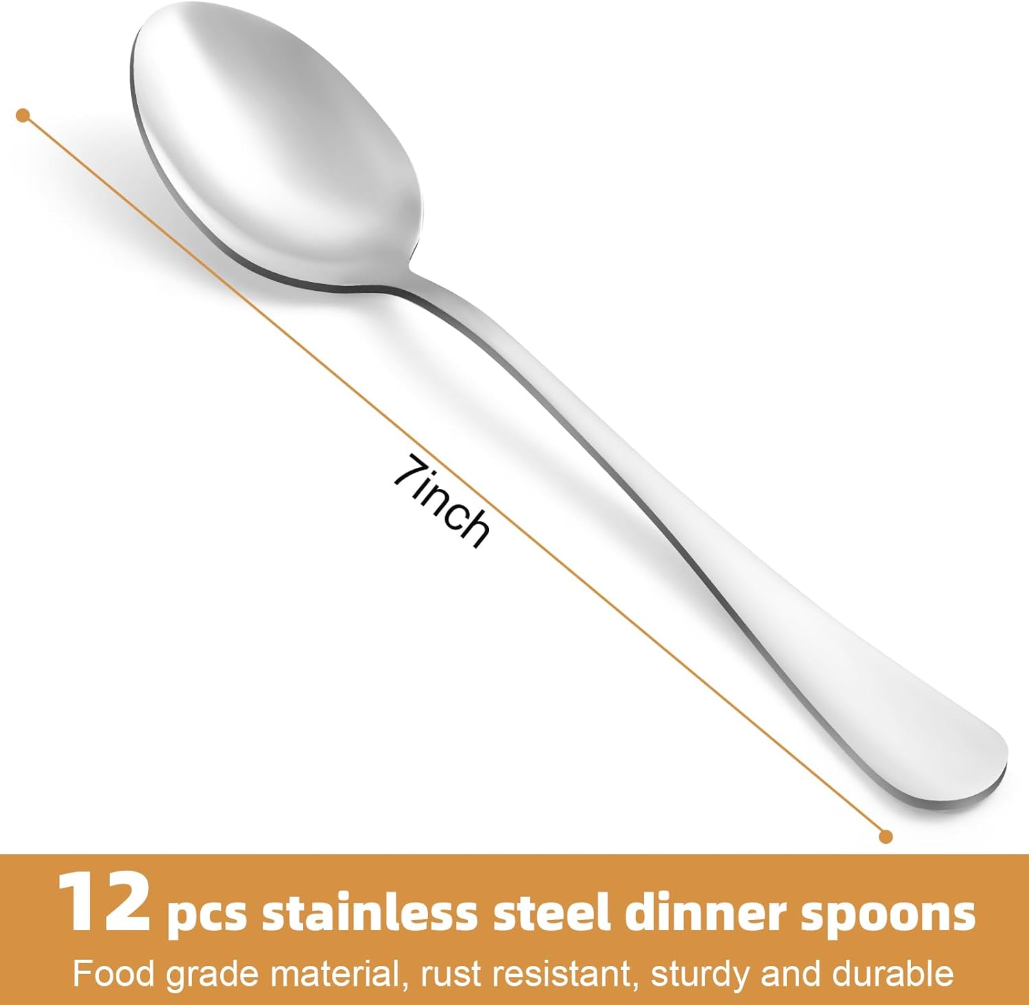12 Pcs Dinner Spoons Set, Food-Grade Stainless Steel Tablespoons, Durable Metal Table Spoon, Cutlery Soup Spoons Silverware for Home, Kitchen or Restaurant, Mirror Polished, Dishwasher Safe - 7 Inch
