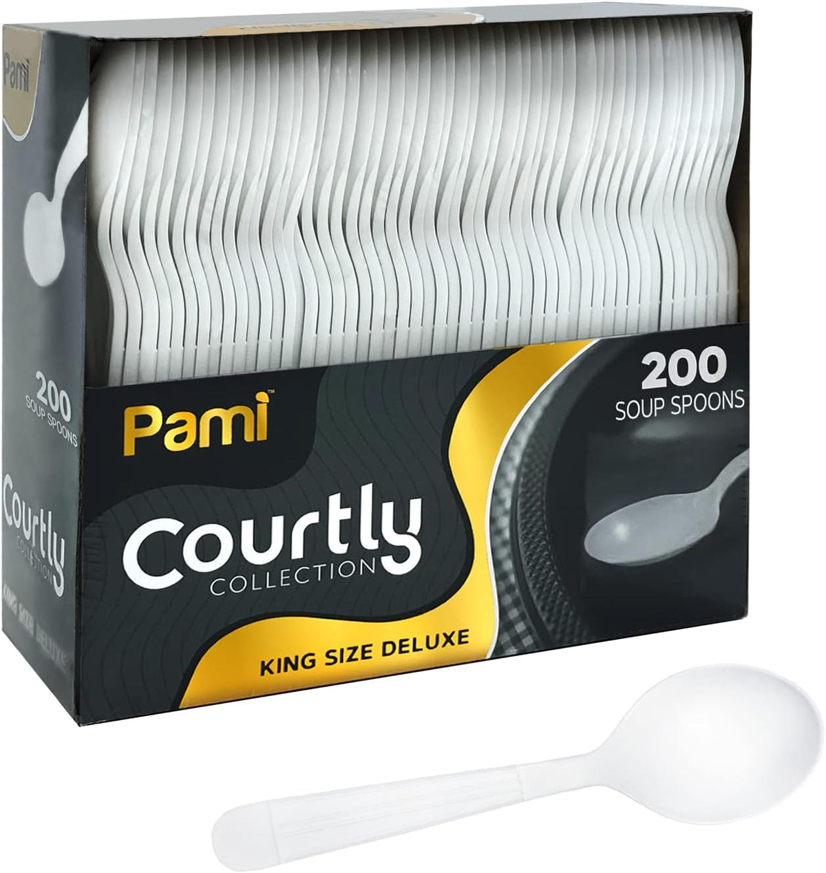 PAMI Heavy Weight Disposable Plastic Soup Spoons,White,Deluxe Size,200-Pk