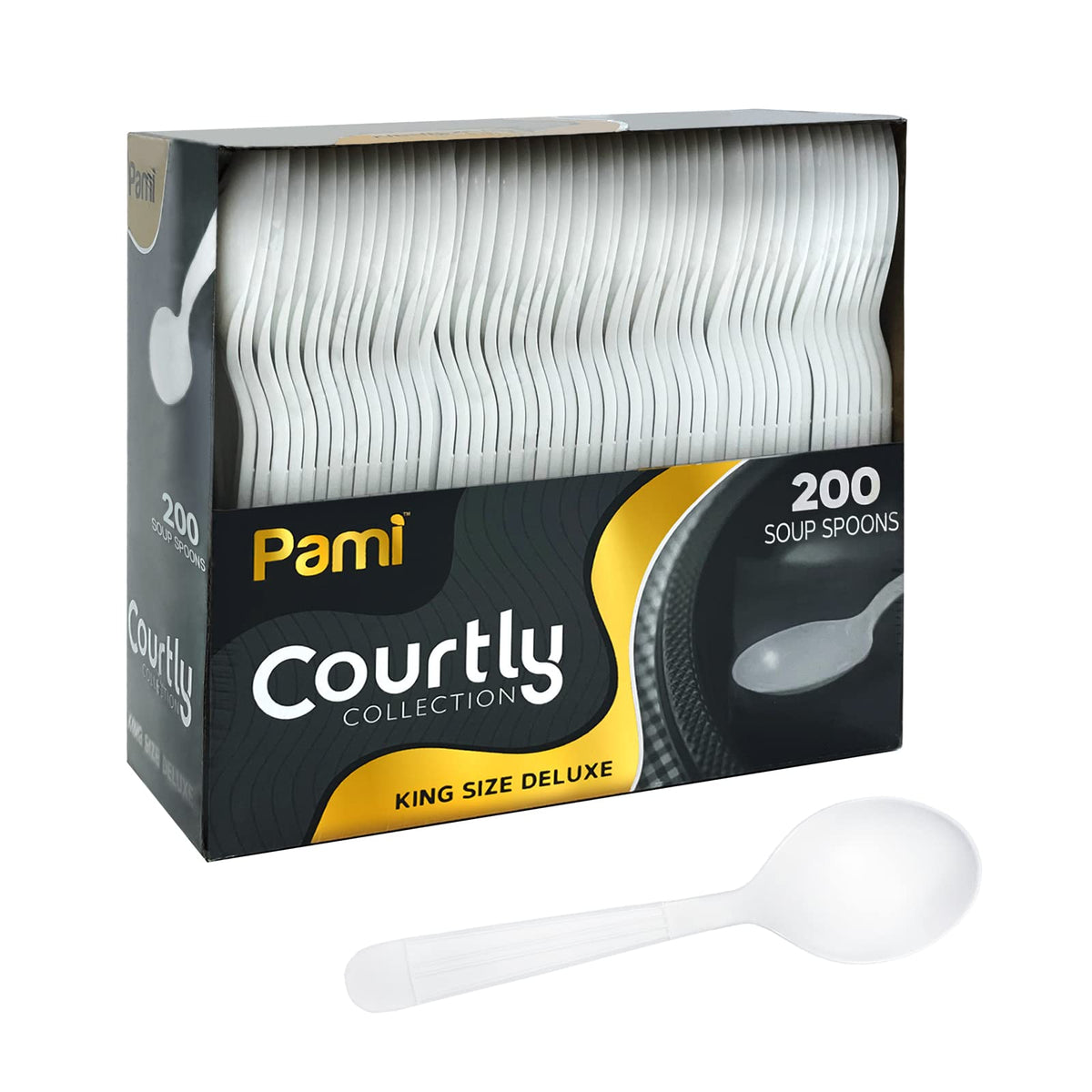 PAMI Heavy Weight Disposable Plastic Soup Spoons,White,Deluxe Size,200-Pk