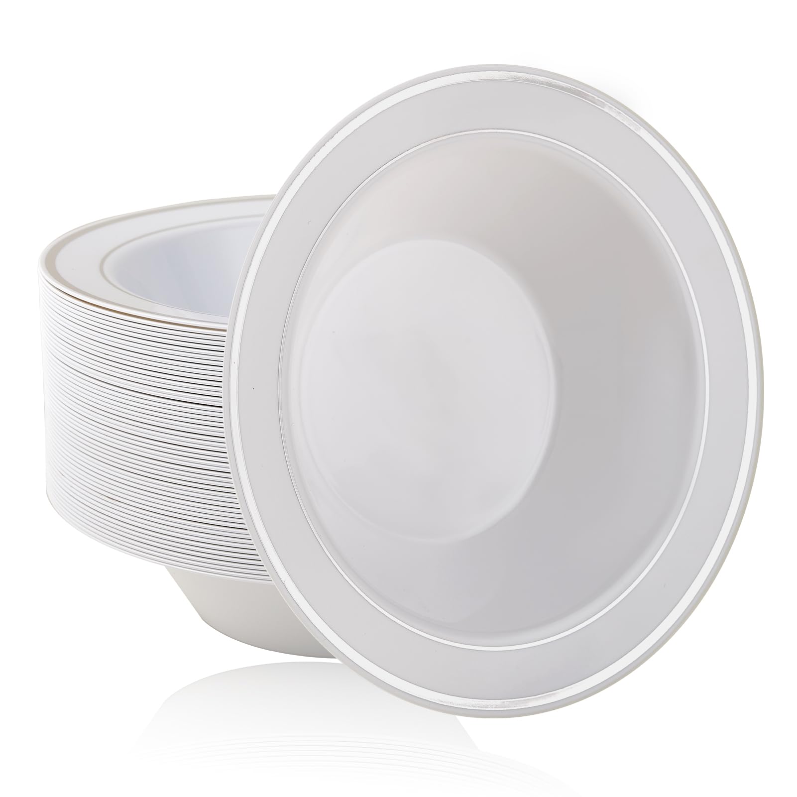 100PCS Plastic Bowls with Gold Rim 12oz Disposable Soup Bowls | Plastic Bowls for Christmas Thanksgiving Premium Dessert Salad Bowls for Wedding/Party/Halloween