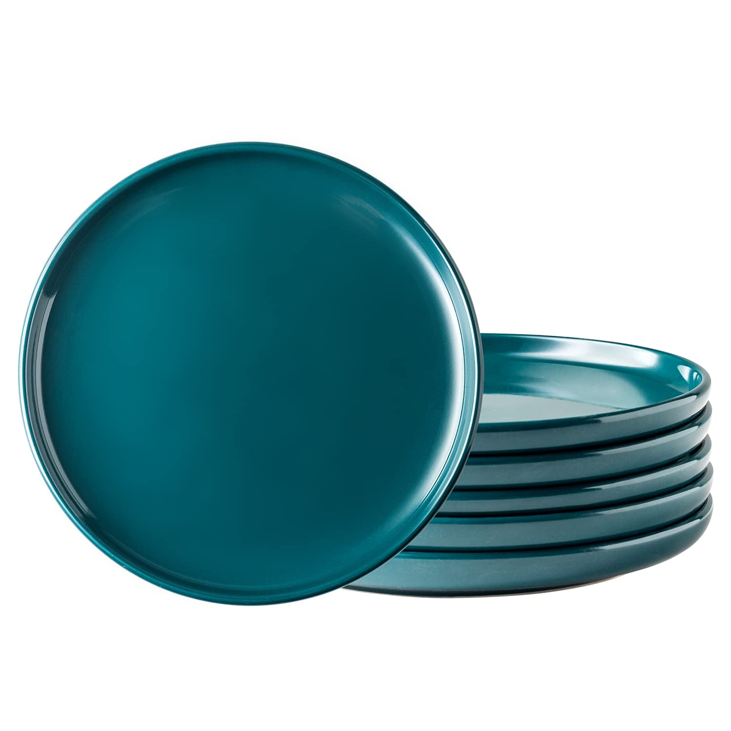 AmorArc Ceramic Dinner Plates Set of 6, 10.25 Inch Stoneware Dishes Set | Wavy Rim Shape Dinnerware Plates for Kitchen, Microwave & Dishwasher Safe, Scratch Resistant-Matte Black