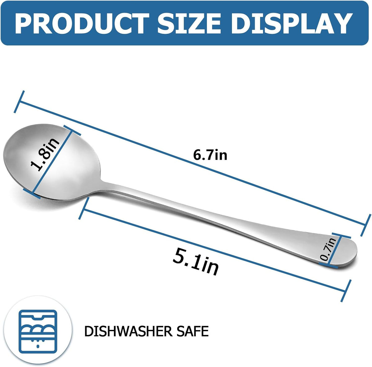 20 Piece Soup Spoon Round Stainless Steel Bouillon Spoons Round Spoons 6.7 inch