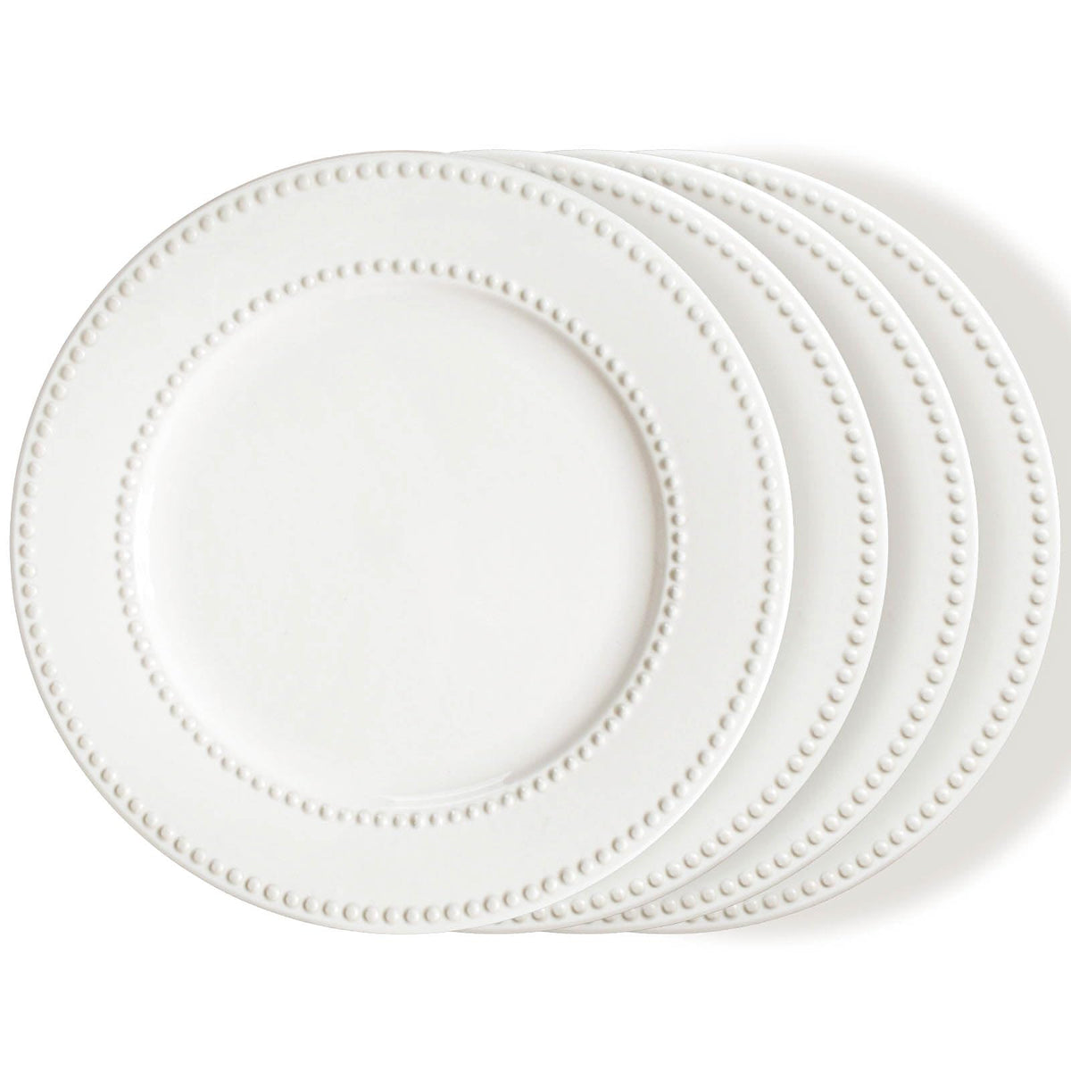 Dinner Plates Set of 4, 10.5 inch White Ceramic Plates, Embossed Salad Plates, Serving Plates for Steak Appetizer, Reusable Kitchen Dining Plates for Restaurant, Dishwasher Microwave Safe