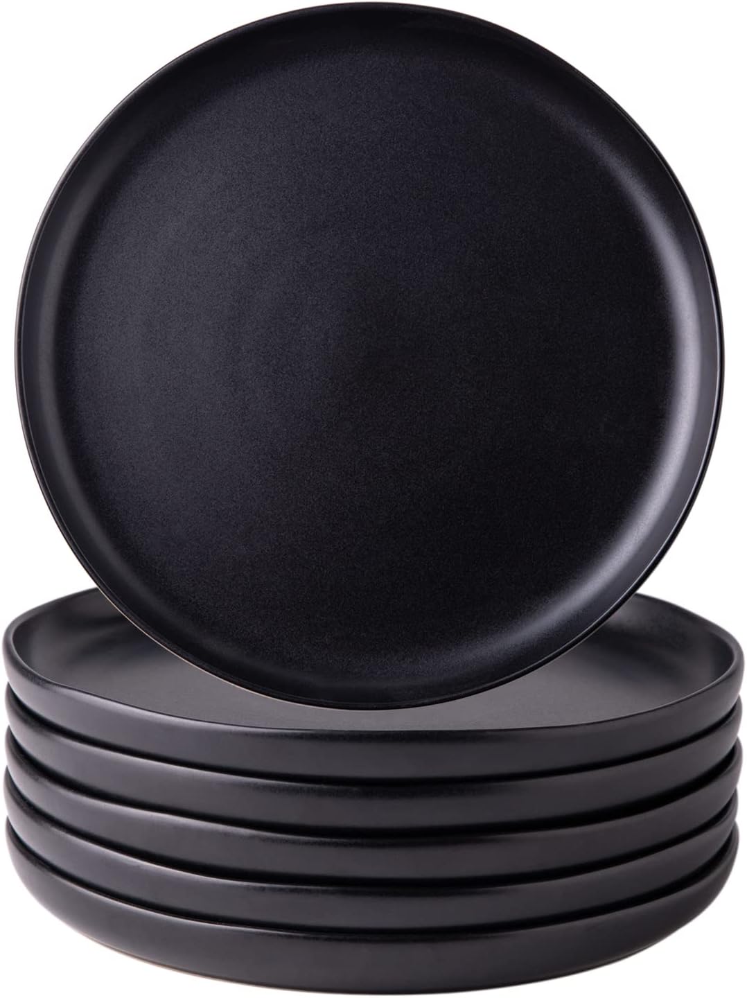 AmorArc Ceramic Dinner Plates Set of 6, 10.25 Inch Stoneware Dishes Set | Wavy Rim Shape Dinnerware Plates for Kitchen, Microwave & Dishwasher Safe, Scratch Resistant-Matte Black