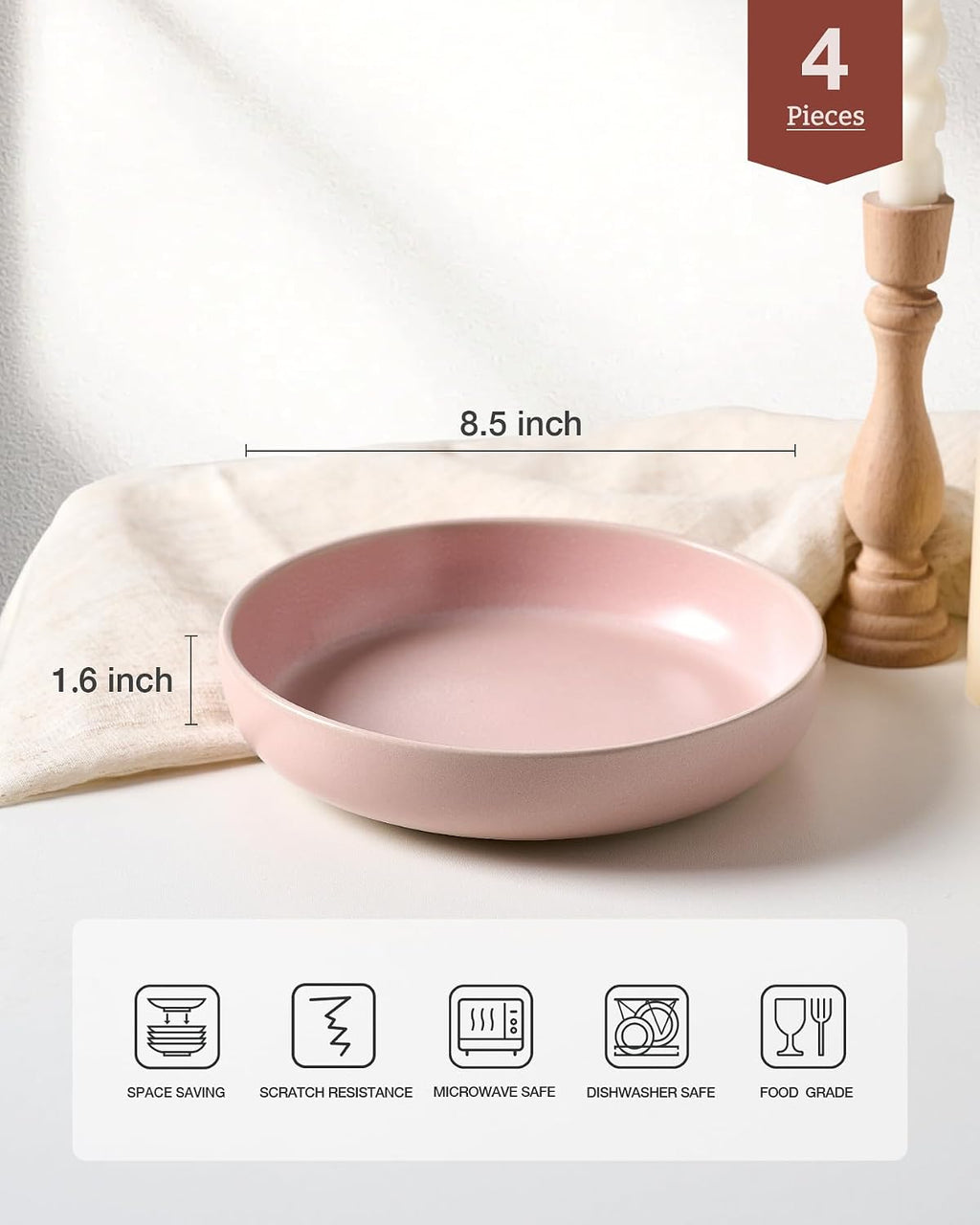 famiware Milkyway 33 oz Pasta Bowls Set of 4, Light Pink | Double Reactive Glaze, Scratch-Resistant Stoneware Salad Bowls, Stackable, Dishwasher & Microwave Safe, Lead-Free