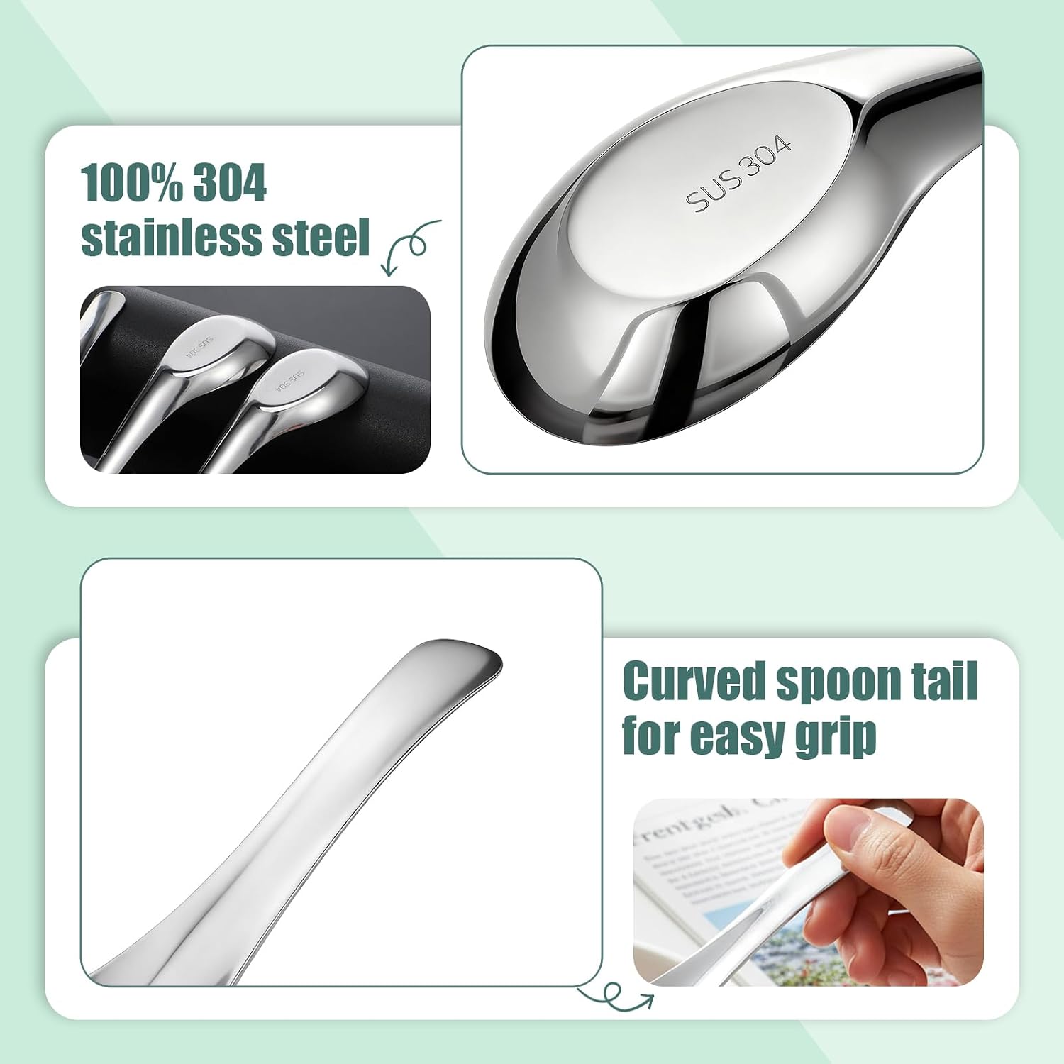 12 Pcs 304 Stainless Steel Asian Soup Spoons, Chinese Soup Spoons | Stainless Steel Soup Spoons, Mirror Polished Dinner Spoons for Bouillon Dessert Cereal Ramen Thai Miso, Silver