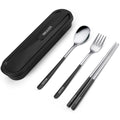 iNKULEER Travel cutlery set, 18/8 stainless steel cutlery, Reusable utensils set with case, Portable Silverware Lunch Box for Camping and Office (Pink)