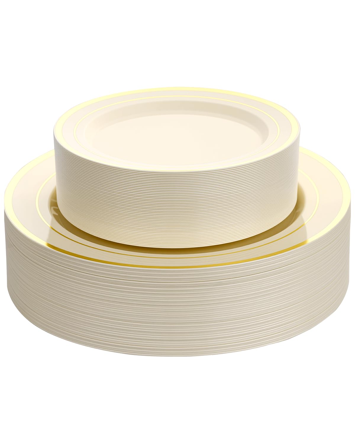 200PCS Gold Plastic Plates, Heavy Duty Disposable Gold Plates | 100 10.25 inch Dinner Plates and 100 7.5 inch Dessert Plates for Party, Holiday, Wedding, Thanksgiving