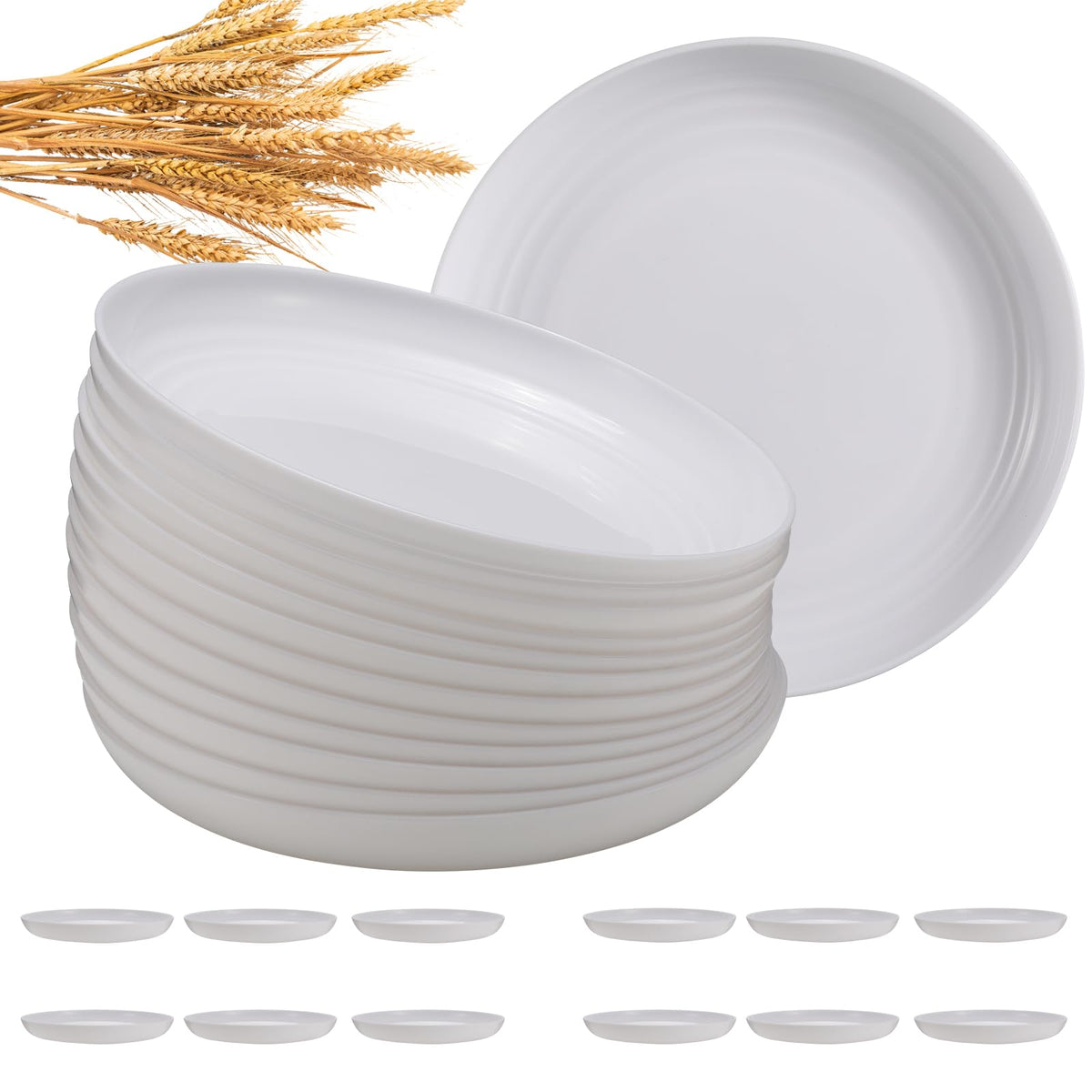 HEYCOME 12 Pcs Unbreakable Deep Dinner Plates Set, 10 inch Reusable Plastic Wheat Straw Plates, Microwave and Dishwasher Safe Plate for Kitchen, Lightweight Plate for Dessert, BPA Free, 6 Colors