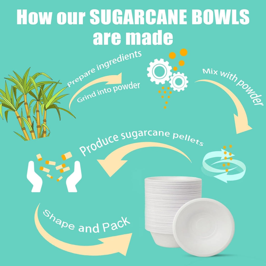 JINVOGREEN 500 Count 12 oz Paper Bowls, Compostable Bowls Bulk, White | Heavy Duty Disposable Bowls, Sugarcane Bagasse Bowls Bulk for Cereal, Snacks, Soup, Salads, Eco-Friendly, Microwave Safe