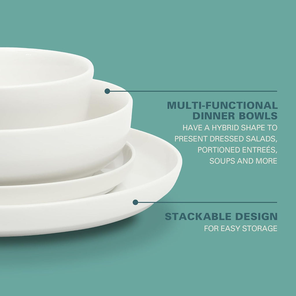 Gibson Home Plates and Bowls Sets - Dinnerware Set for 4, 16-Piece White Dishes — Ceramic Dish Set| Microwave & Dishwasher Safe Dishes - Oslo Collection