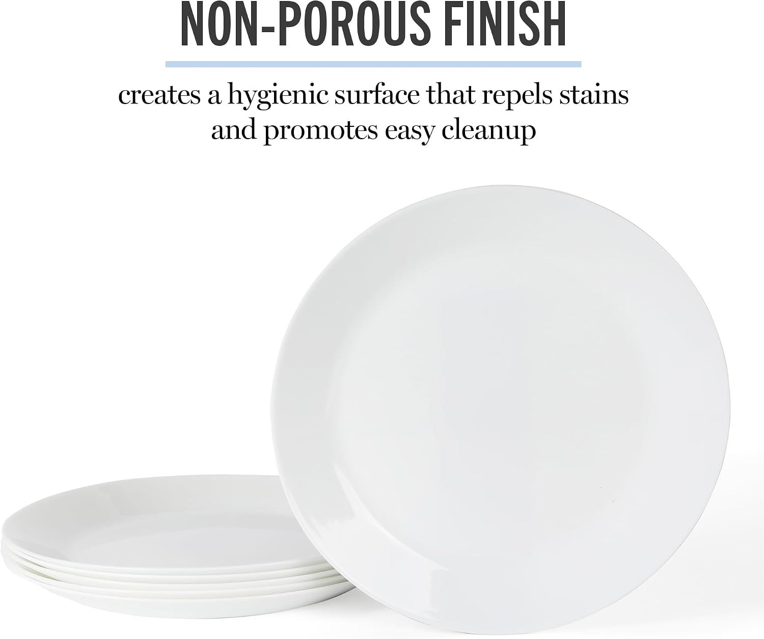 Martha Stewart Opalton Dinner Plates 6-Piece 10-Inch Plate Set – Chip and Break Resistant Opal Glass Plates - White