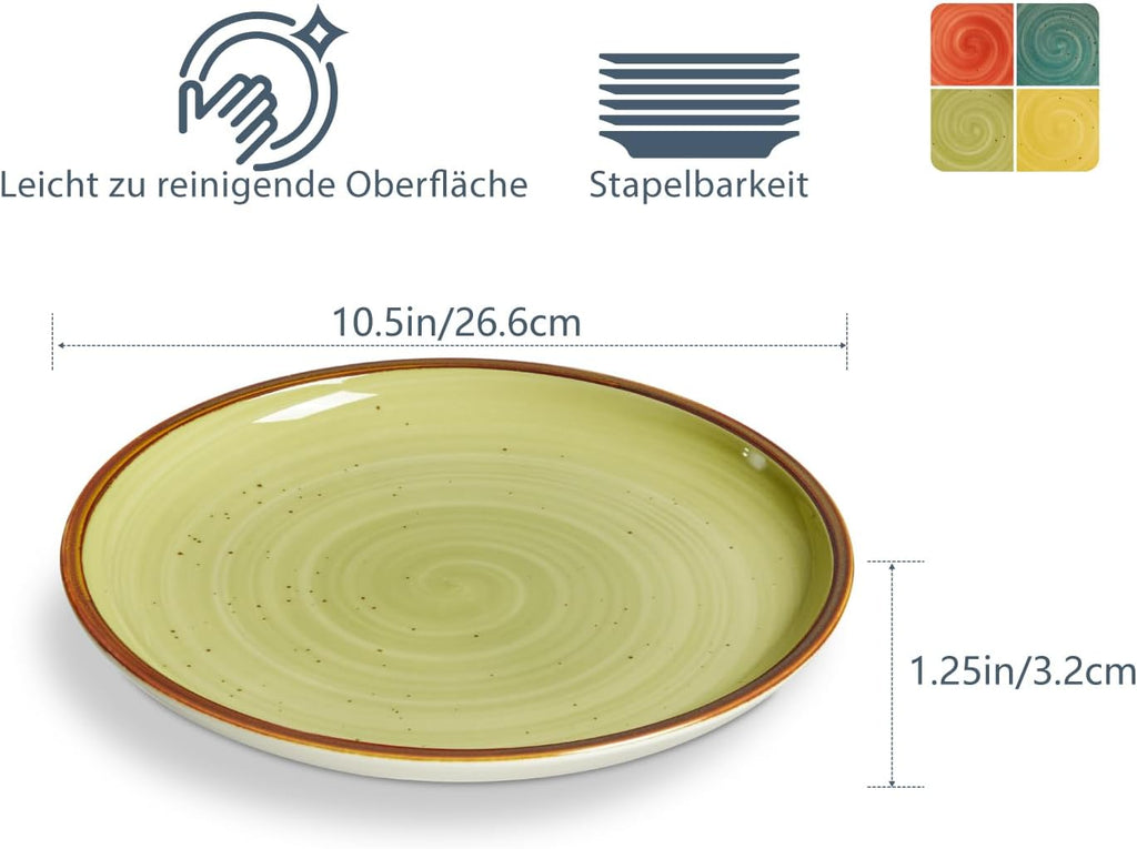 ONEMORE Porcelain Plates Set 10.5 inch Large Dinner Plates for Salad Dessert Ceramic Serving Plate Set of 4, Microwave and Dishwasher Safe