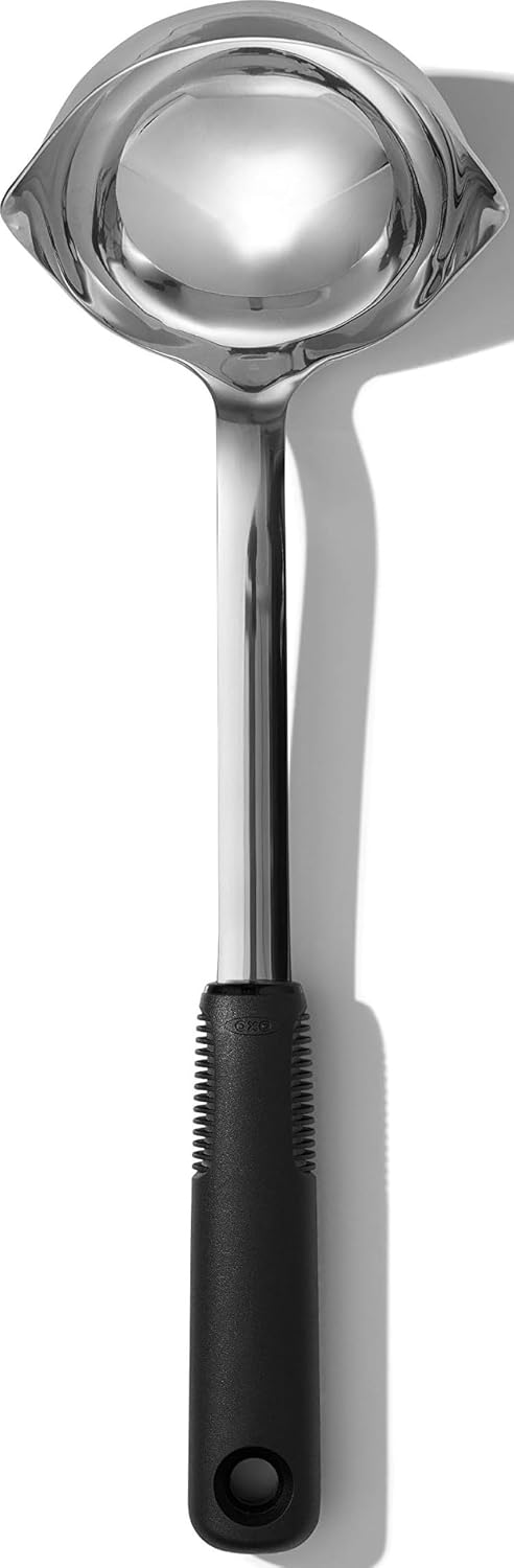 OXO Good Grips Stainless Steel Soup Ladle with Pour Spout | Comfortable Non-Slip Handle, Drip-Free Pour Spout, Dishwasher Safe, Soups, Stews, Sauces, Everyday Cooking