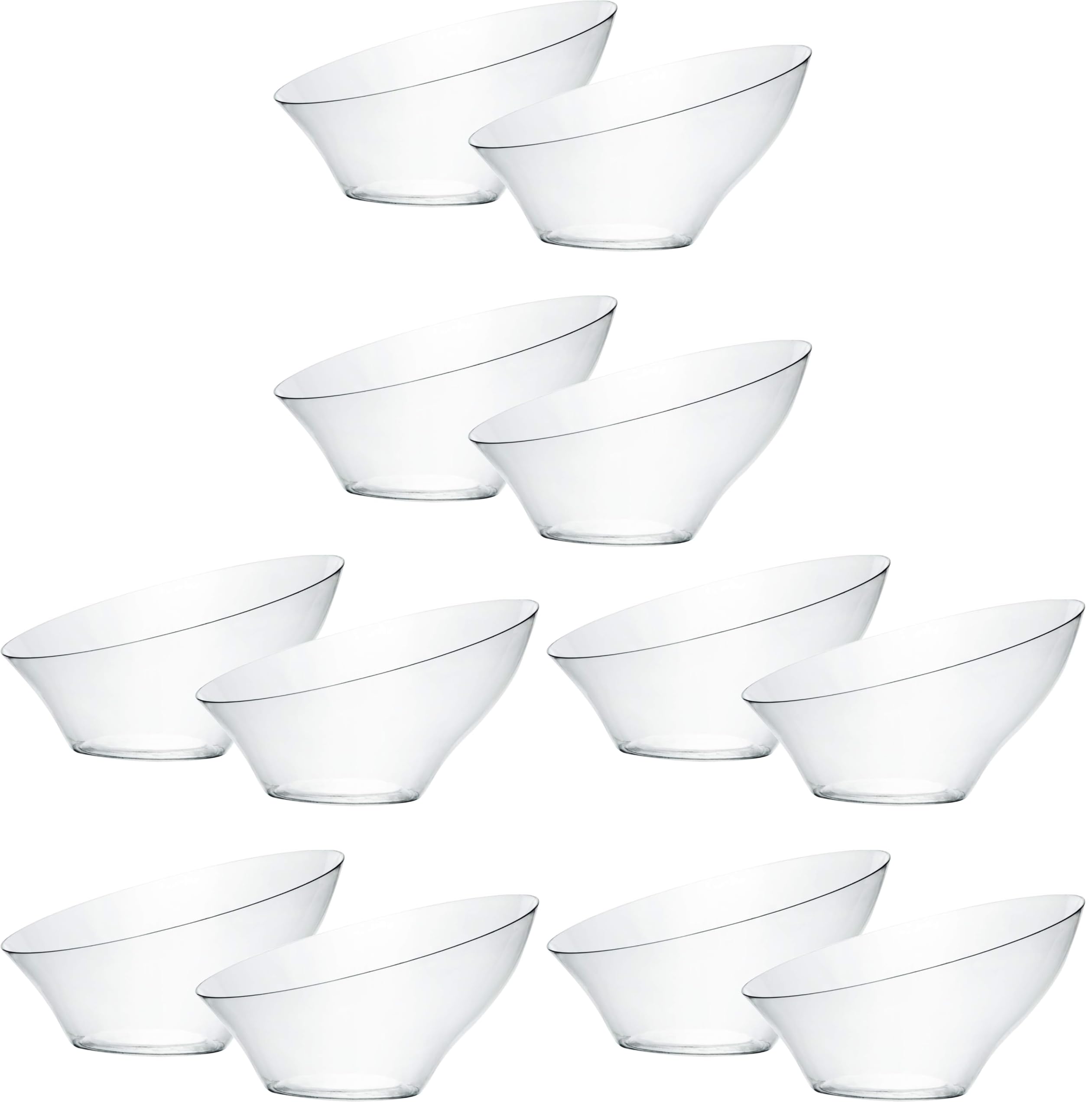 PLASTICPRO Disposable Angled Plastic Bowls Round Medium Serving Bowl, Elegant for Party's, Snack, or Salad Bowl, Clear Pack of 4