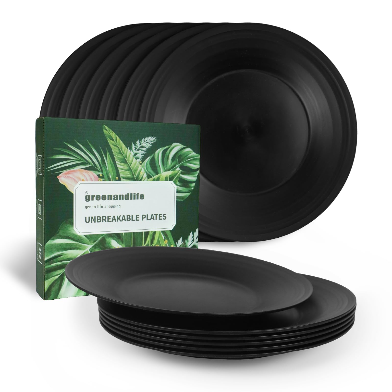 10inch/6pcs Dishwasher & Microwave Safe Wheat Straw Plates - Lightweight Reusable Unbreakable Dinner Plates, Non-toxin, BPA Free and Healthy for Kids & Adults