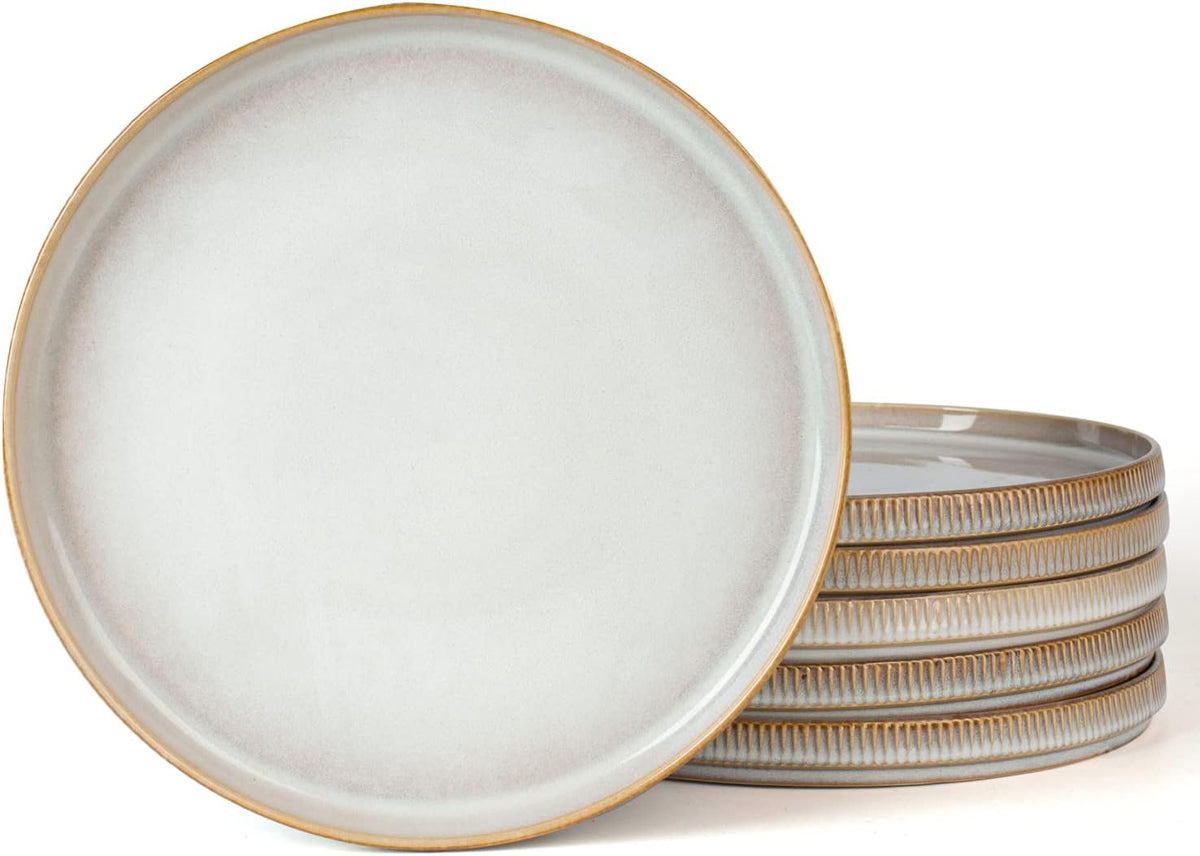 famiware Star 10/8 inches Dinner Plates Set for 6, Cappuccino White | Fine Stoneware Kitchen Plates for Salad, Dessert, Double Reactive Glaze, Microwave Dishwasher Safe, Lead-free, Cadmium-free