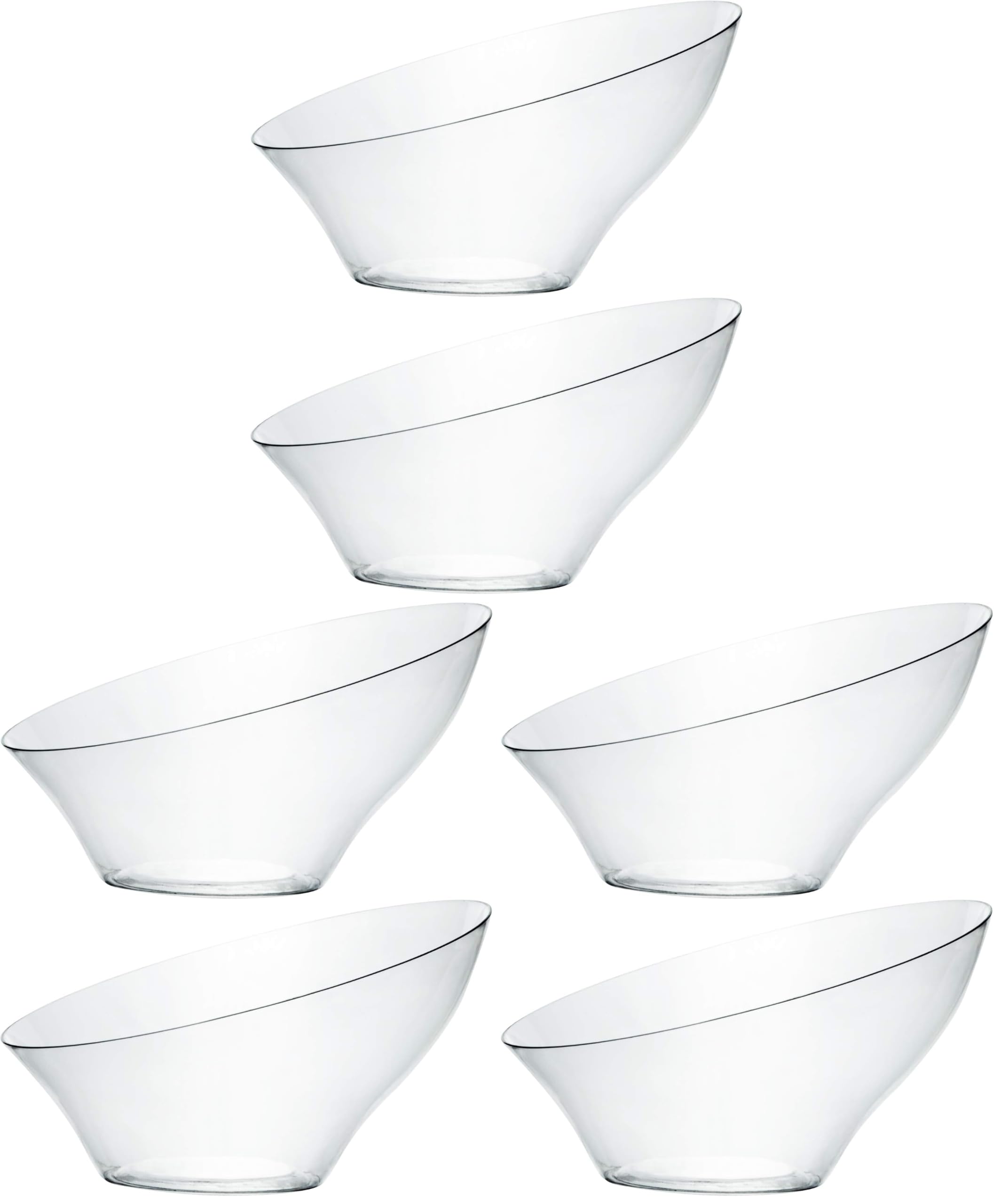 PLASTICPRO Disposable Angled Plastic Bowls Round Medium Serving Bowl, Elegant for Party's, Snack, or Salad Bowl, Clear Pack of 4