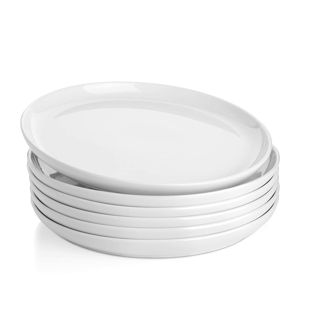 Sweese 10 Inch Porcelain Dinner Plates, White, Set of 6 - Microwave, Oven, Dishwasher Safe, Scratch-Resistant