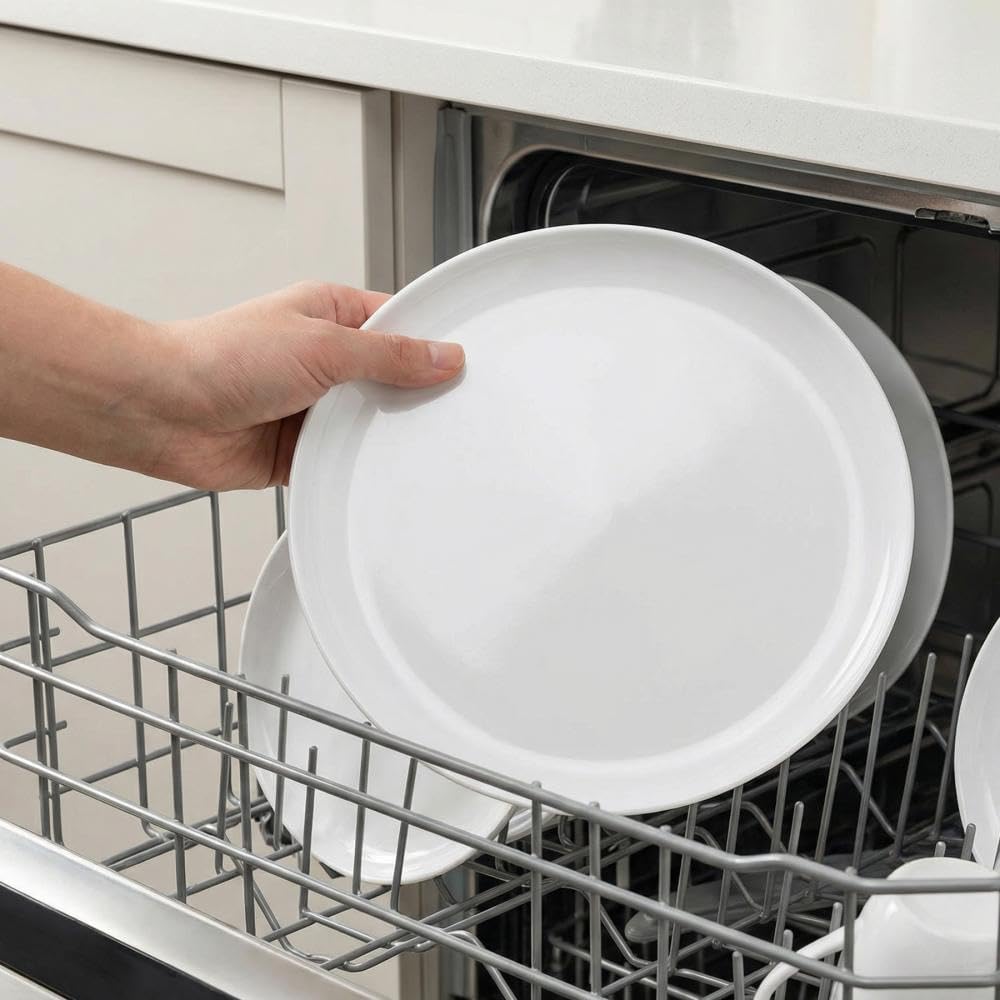 ONEderful Off-White Dinner Plates Set of 4-9 Inch Melamine Modern Flat Plates, Durable & Lightweight - Indoor & Outdoor Use, Perfect for Everyday Meals, BBQs, Weddings, Dishwasher Safe