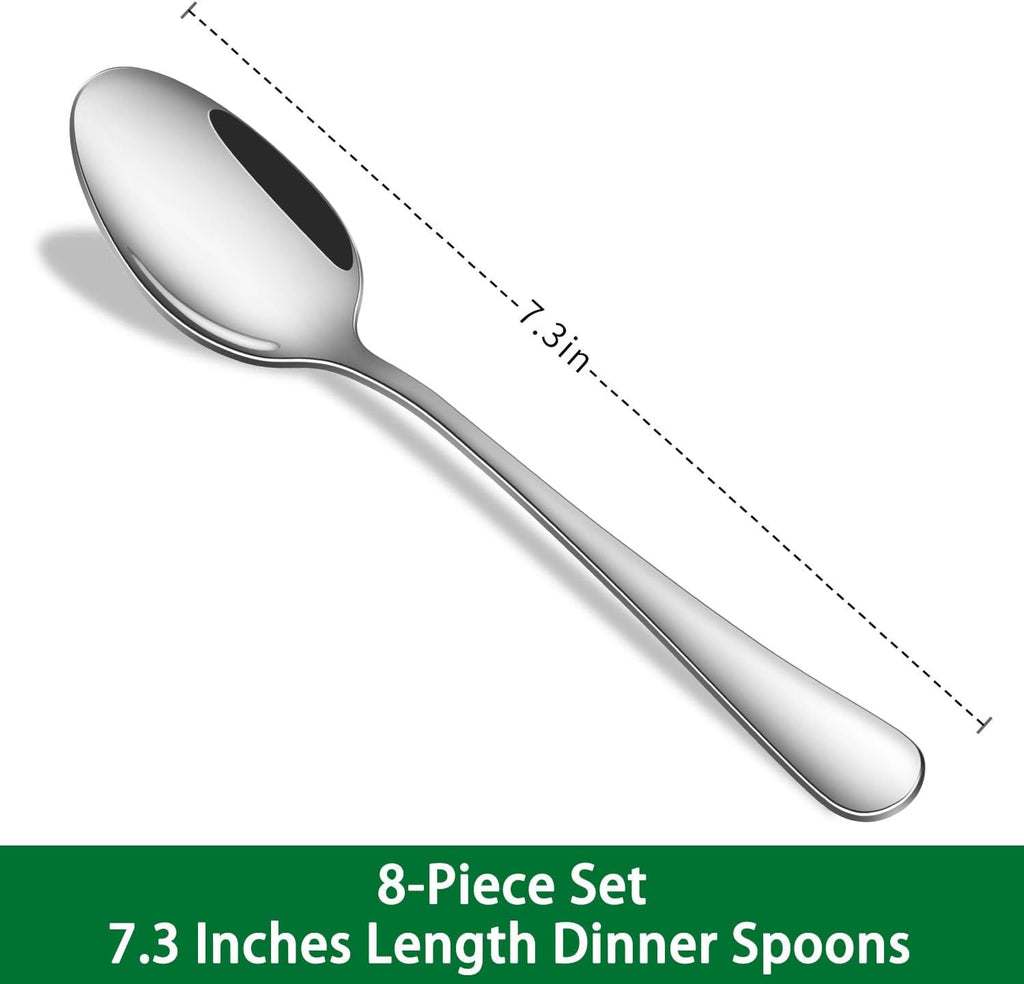 Dinner Spoon Set,8-Piece 7.3 Inch Soup Spoons,Premium Food Grade Stainless Steel Table Spoon,Durable Metal Tablespoon,Dishwasher Safe Silverware Spoons