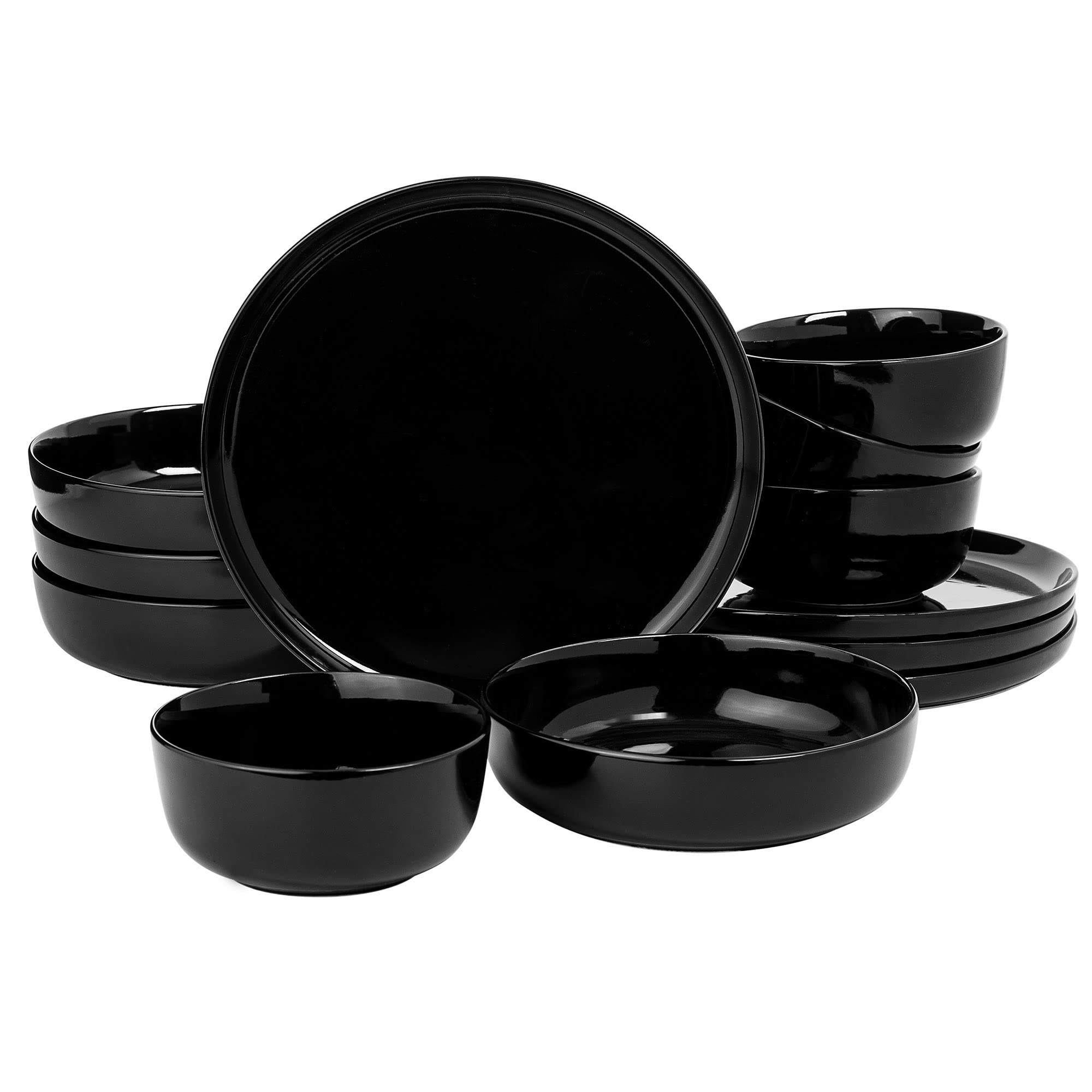 Gibson Home Plates and Bowls Sets - Dinnerware Set for 4, 16-Piece White Dishes — Ceramic Dish Set| Microwave & Dishwasher Safe Dishes - Oslo Collection