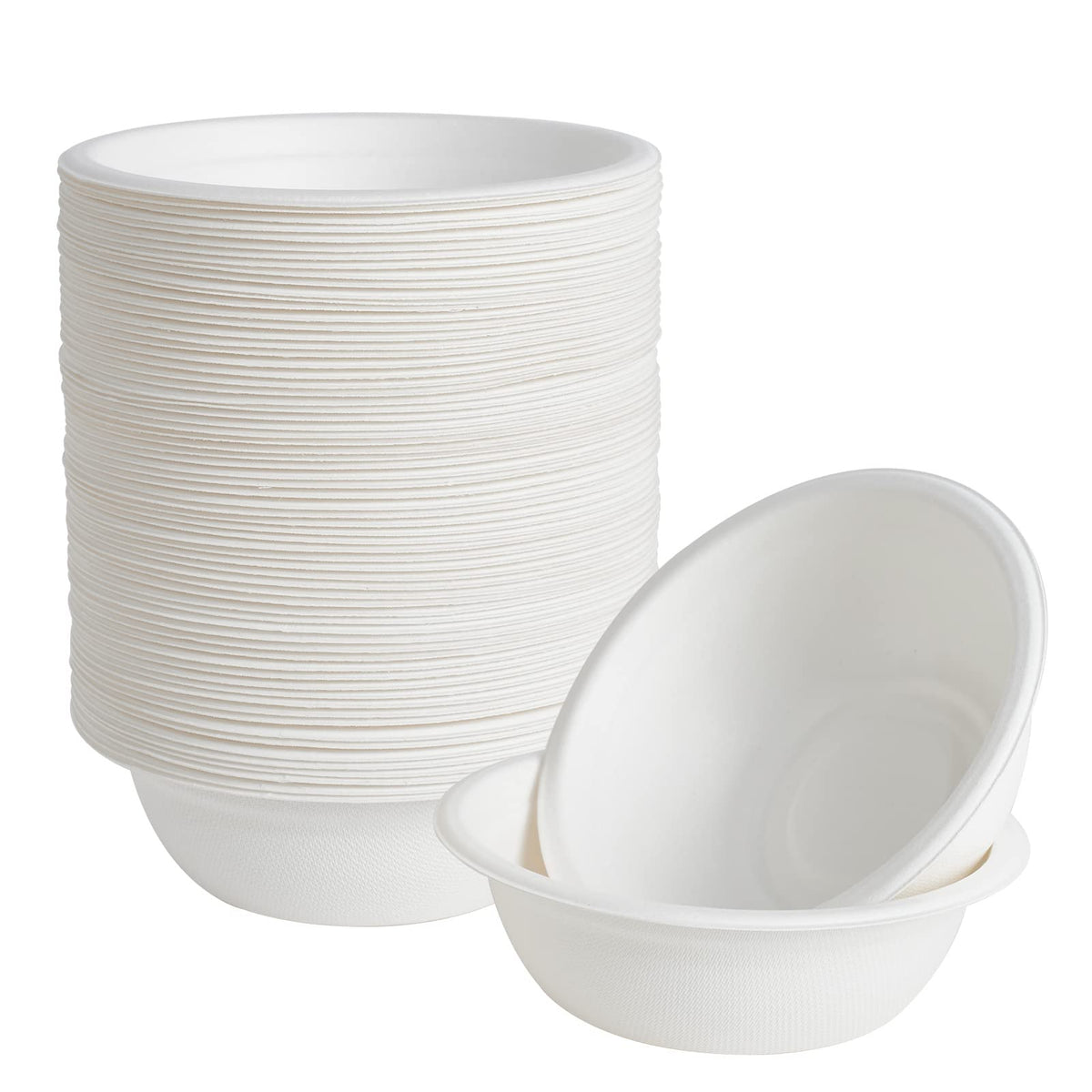 150 Pack 12 oz Compostable Paper Bowls Disposable, White | Heavy-Duty Biodegradable Bowls Made of Natural Sugarcane Bagasse, Perfect for Milk Cereals, Snacks, Salads, Desserts, Soups