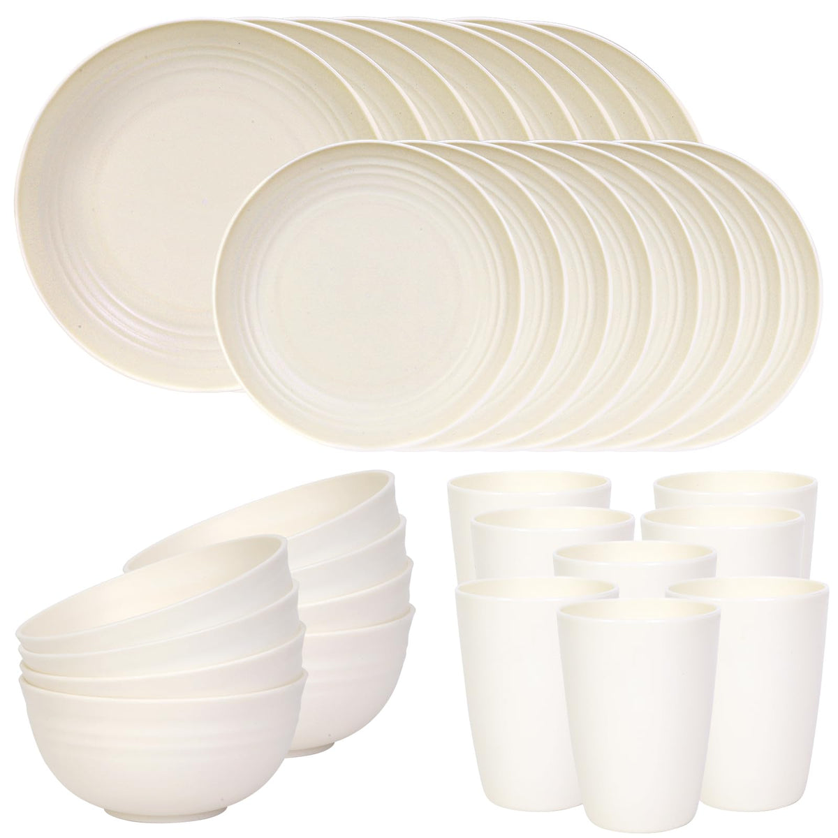 Quatish 24 Piece Plates and Bowls Sets for 6, Unbreakable Dinnerware Sets, Dish Set for Camping, Dishwasher Microwave Safe, Outdoor Kitchen and Apartment Dorm Dinning RV Essentials, Black