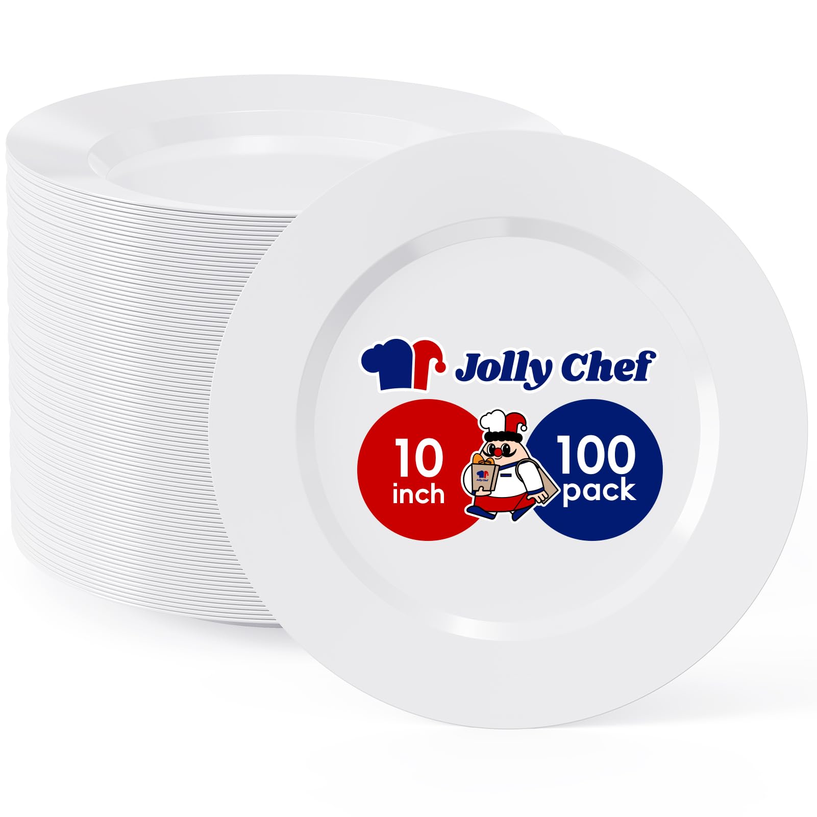 100 Pieces Gold Plastic Plates, 10 Inch Elegant Disposable Dinner White with Gold Rim, Disposable Plastic Plates for Christmas, Birthdays and Weddings