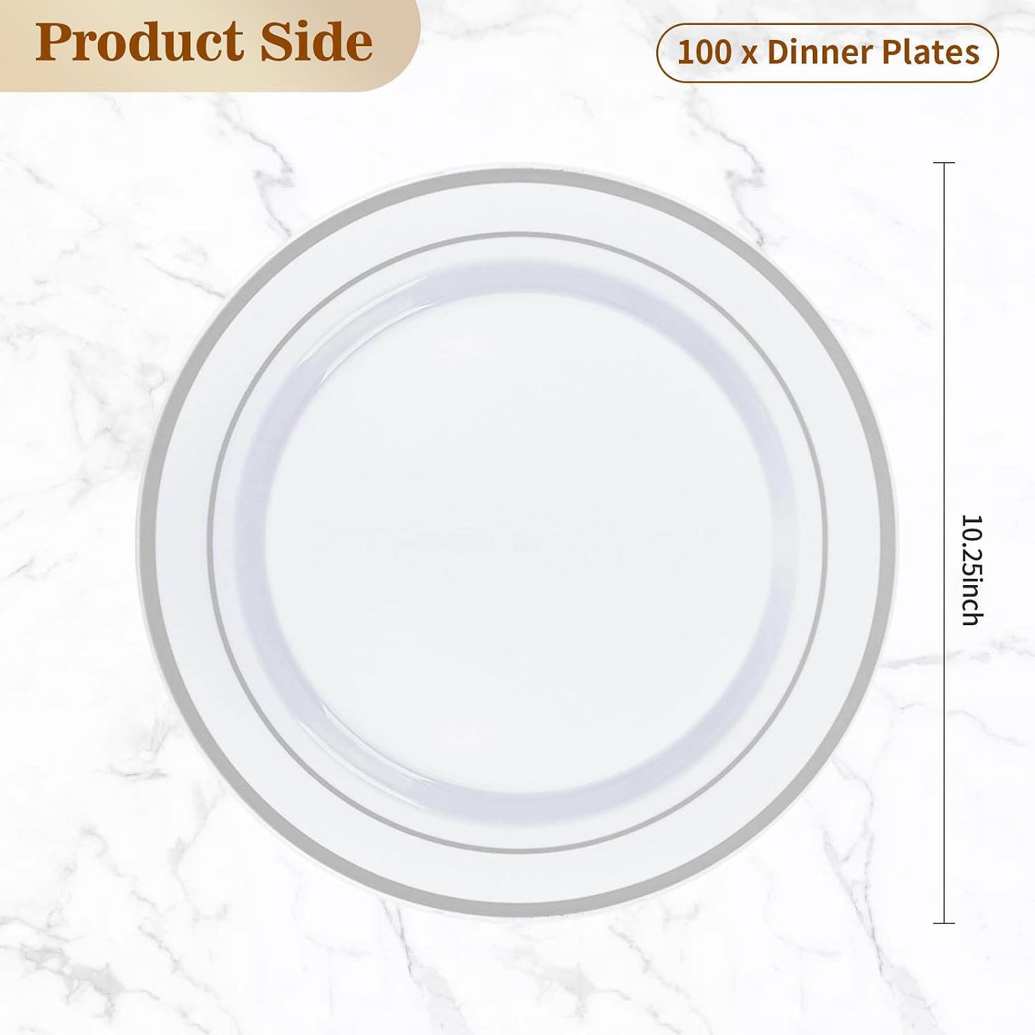 BESTVIP 100Pcs Silver Plastic Plates, 10.25 Inch Disposable Party Plates | Heavy Duty Dinner Dish with Rim for Christmas, Thanksgiving, Wedding, Birthday & Special Events