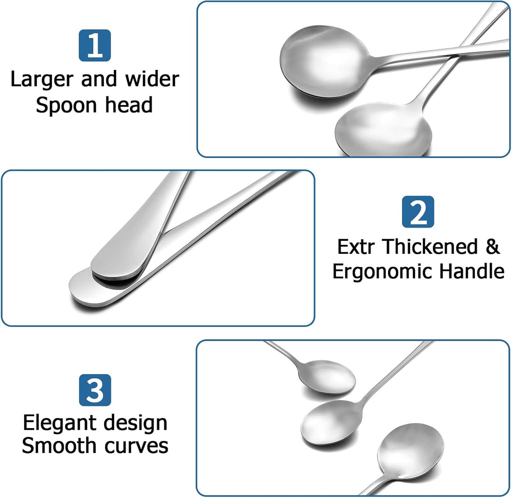 20 Piece Soup Spoon Round Stainless Steel Bouillon Spoons Round Spoons 6.7 inch