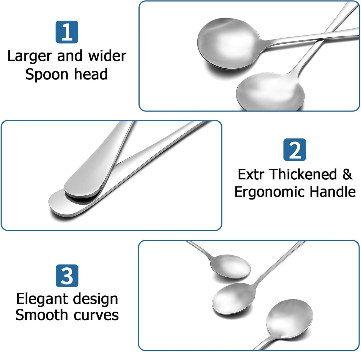 20 Piece Soup Spoon Round Stainless Steel Bouillon Spoons Round Spoons 6.7 inch