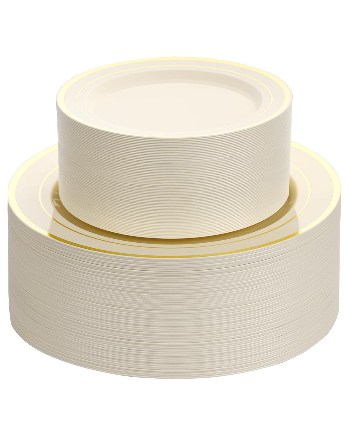 200PCS Gold Plastic Plates, Heavy Duty Disposable Gold Plates | 100 10.25 inch Dinner Plates and 100 7.5 inch Dessert Plates for Party, Holiday, Wedding, Thanksgiving