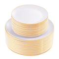 KIRE 100PCS White Plates with Gold Trim - Plastic Disposable Plates - Includes 50Pieces 10.25inch Dinner and 50Pieces 7.5inch Dessert/Salad Plastic Plate for Wedding Receptions/Party/Thanksgiving