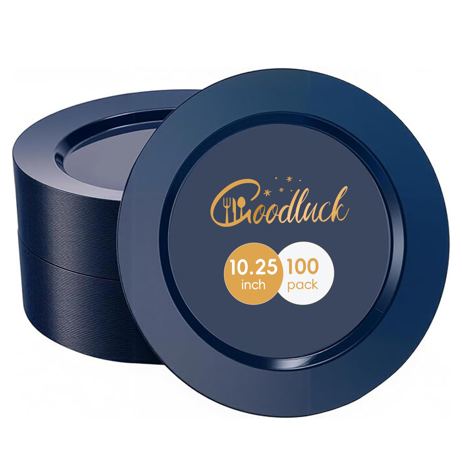 100 Pack 10.25 Inch Gold Rim Plastic Dinner Plates | Heavy Duty Disposable Plastic Party Plates Bulk for Wedding, Birthday & Daily Use