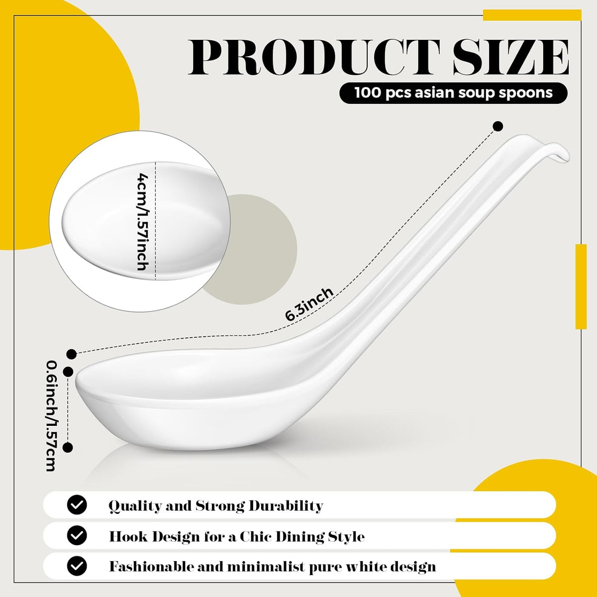 Hushee 100 Pcs Asian Soup Spoon Large Chinese Noodle Ramen Reusable Japanese Pho Spoon Bulk with Hook for Home Restaurant