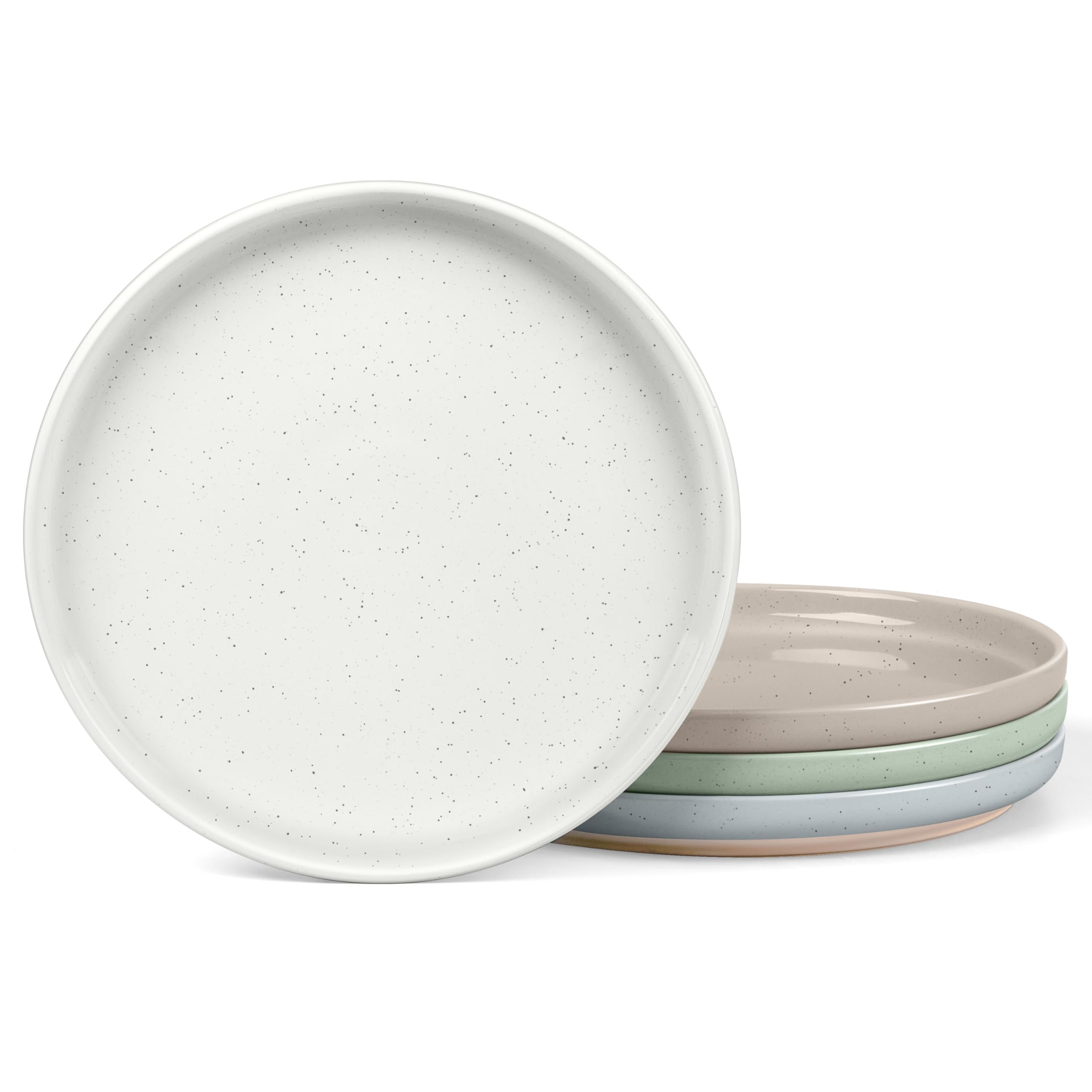 LIANYU Stoneware Dinner Plates Set of 4, 10.5 Inch Porcelain Kitchen Plates, High Edge Flat Dishes Set for Steak, Salad, Dessert, Microwave & Dishwasher & Oven Safe, Scratch Resistant, Milky Brown
