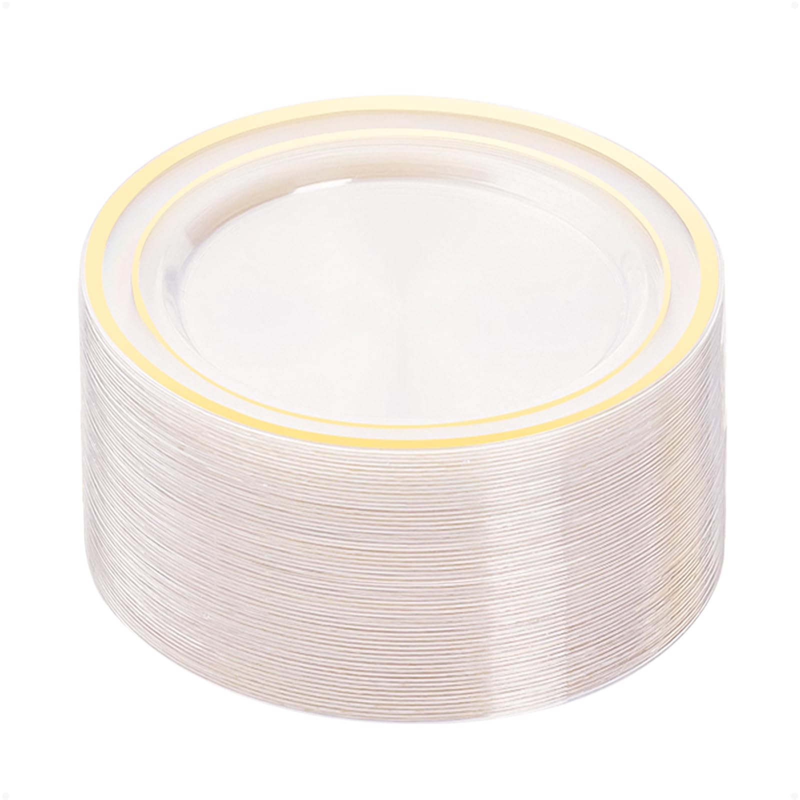 BESTVIP 100Pcs Gold Plastic Plates, 10.25 Inch Disposable Dinner Plates | Heavy Duty Dinner Dish with Rim for Christmas, Thanksgiving, Wedding, Birthday & Special Events