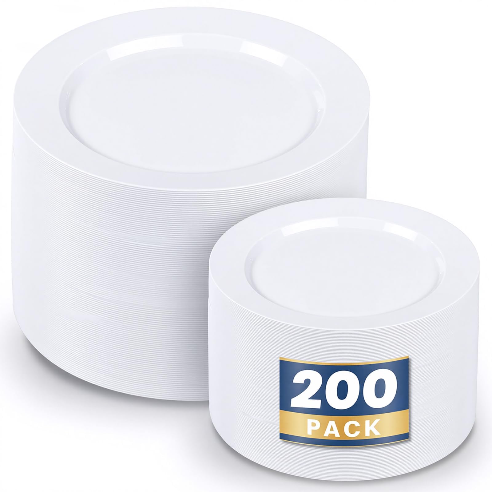 120PCS Plastic Plates White Silver Rim - Disposable Plates including 60PCS for Dinner 10.25inch, 60 Salad/Dessert Plates 7.5inch Heavy Duty Wedding Party Birthday