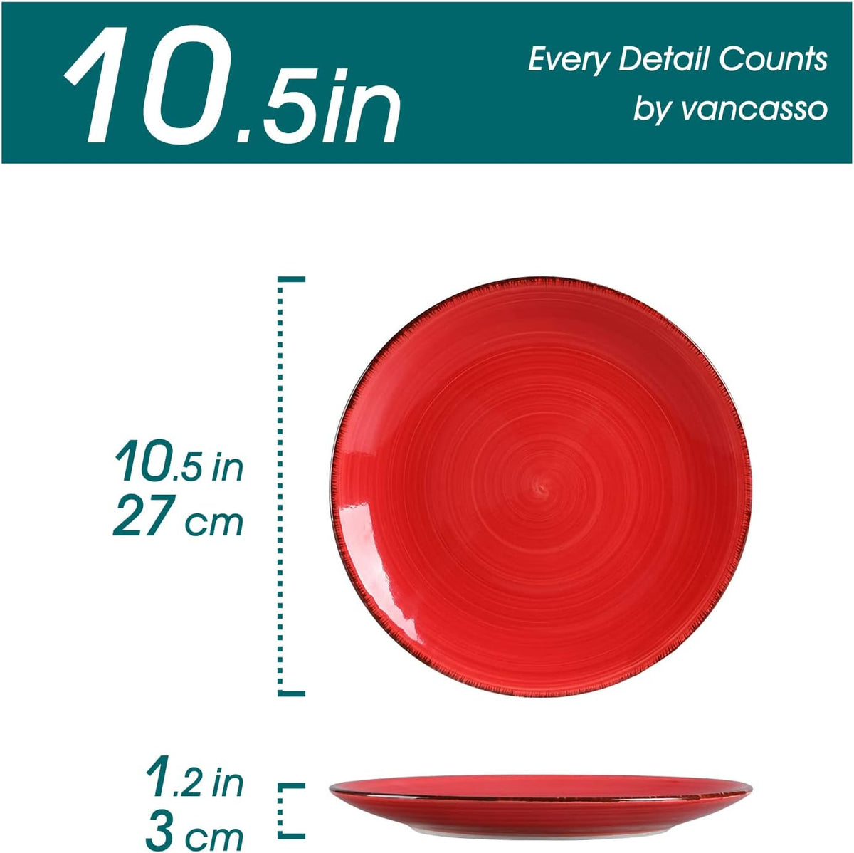 vancasso Bonita 10.5 Inch Ceramic Dinner Plates Set of 6, Warm Colors | Microwave and Oven Safe, Durable Glaze Resists Scratches and Chips, Set of 6 Stackable, Colorful Bonita Design, Salad Plates