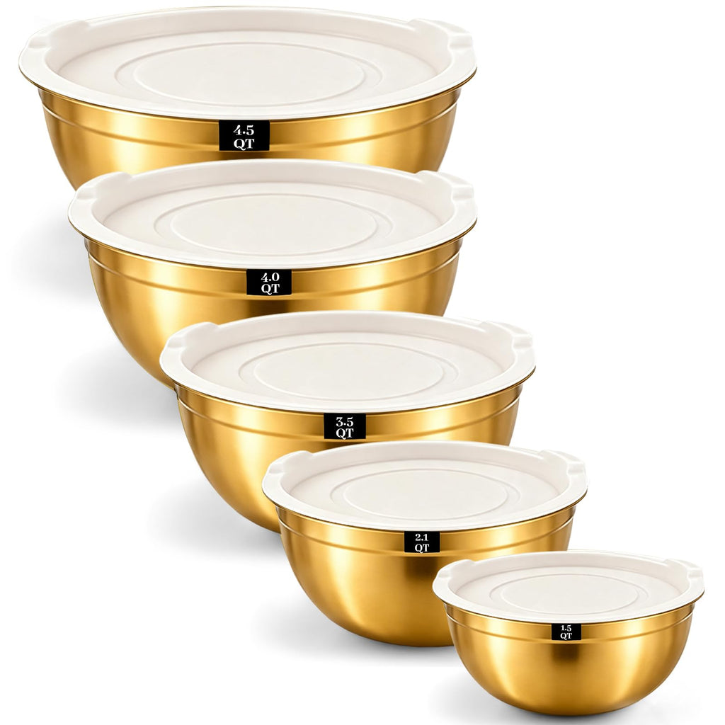 8PCS Mixing Bowls with Lids Set - 5 Nesting Mixing Bowls, 3 Grater Attachments, Lids, Stainless Steel Mixing Bowls for Mixing & Serving, Size 1.5/2.1/3.5/4/4.5 QT, Black